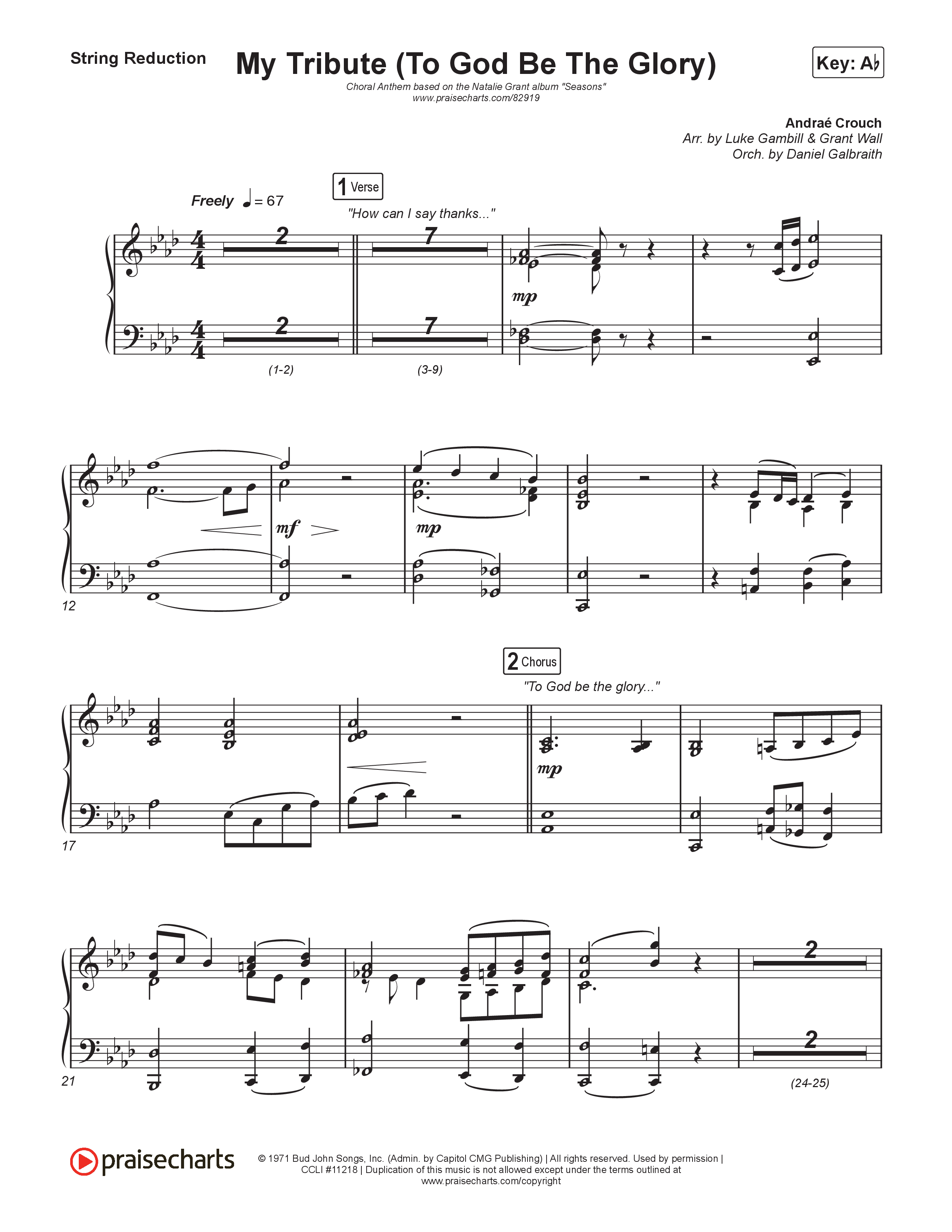 My Tribute (To God Be Glory) (Choral Anthem SATB) String Reduction (Natalie Grant / CeCe Winans / Arr. Luke Gambill)