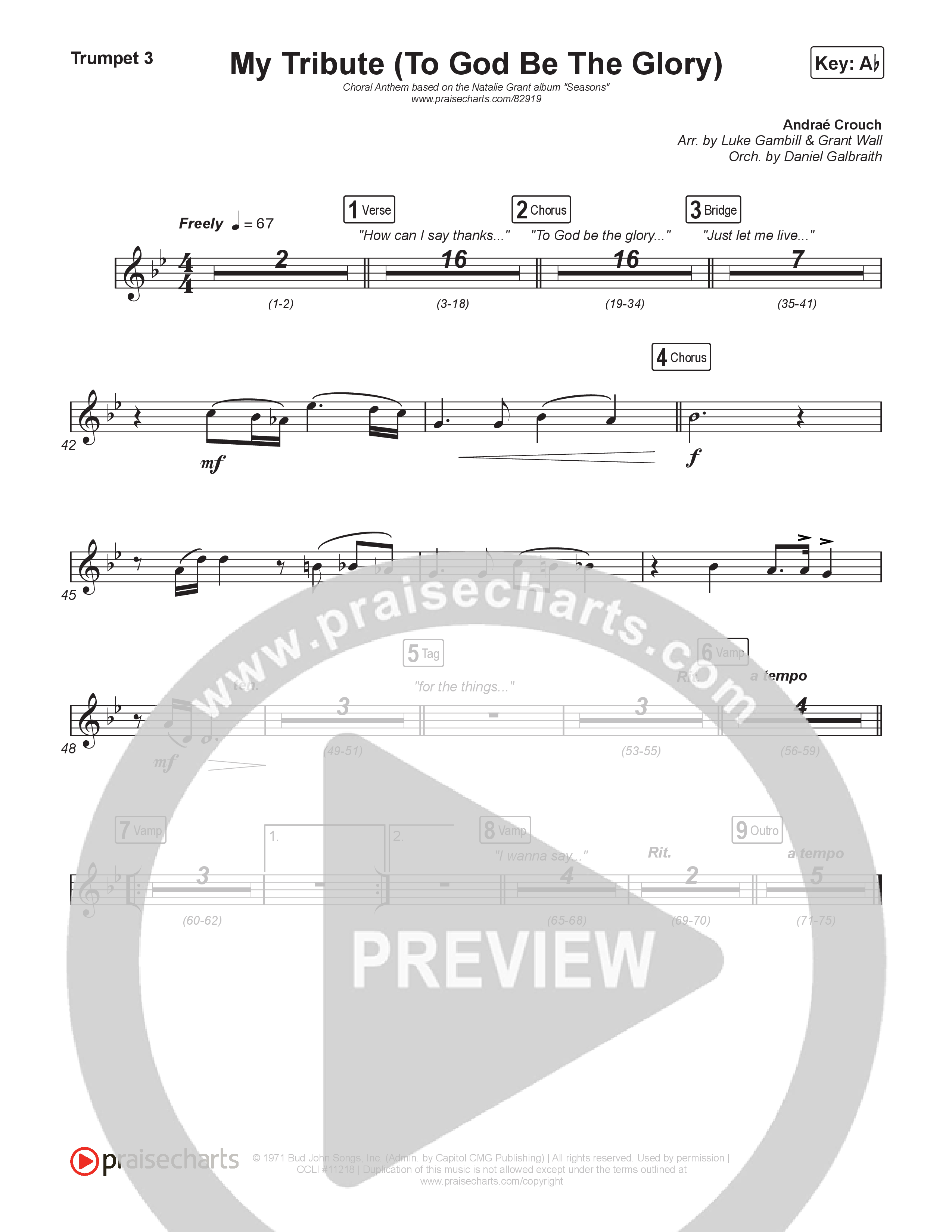 My Tribute (To God Be Glory) (Choral Anthem SATB) Trumpet 3 (Natalie Grant / CeCe Winans / Arr. Luke Gambill)