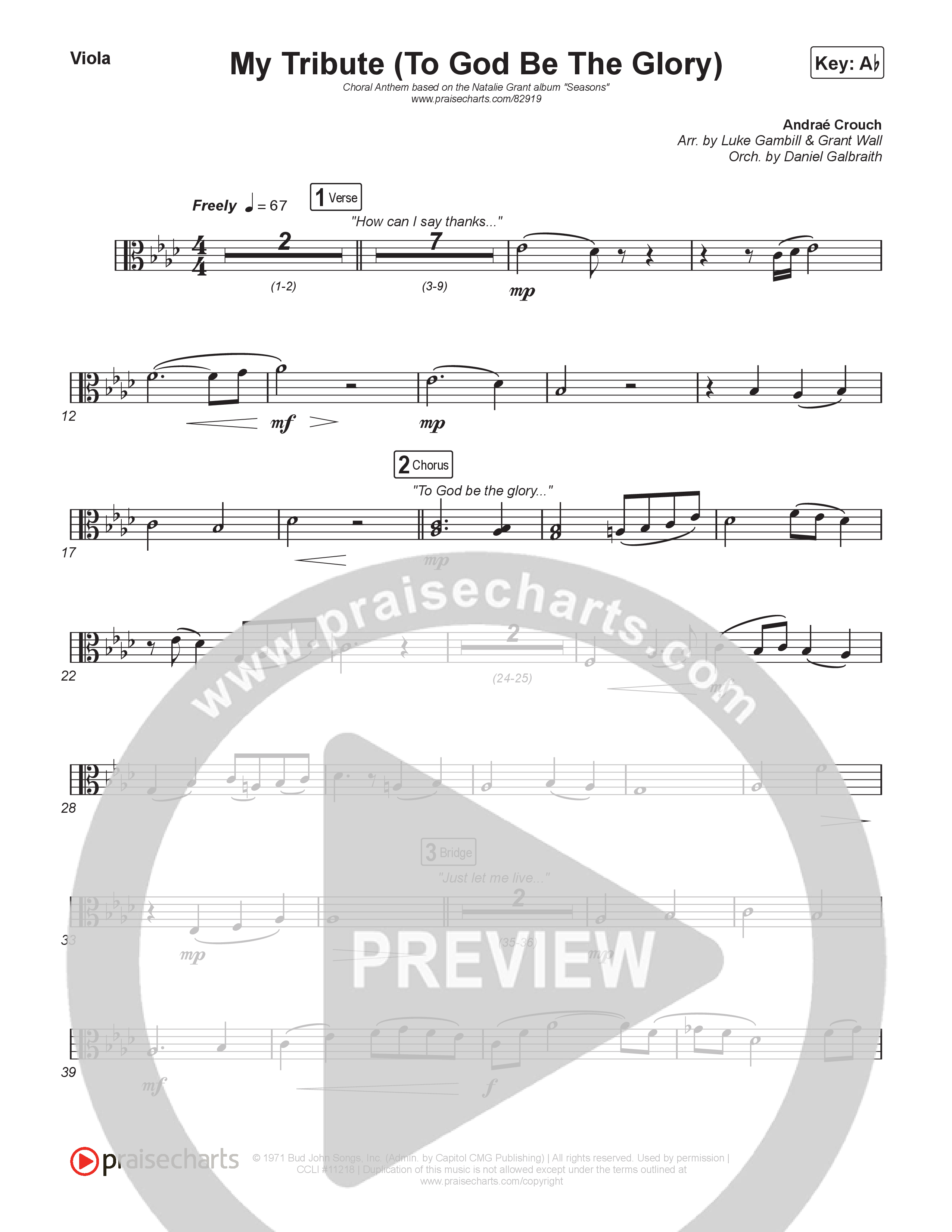 My Tribute (To God Be Glory) (Choral Anthem SATB) Viola (Natalie Grant / CeCe Winans / Arr. Luke Gambill)