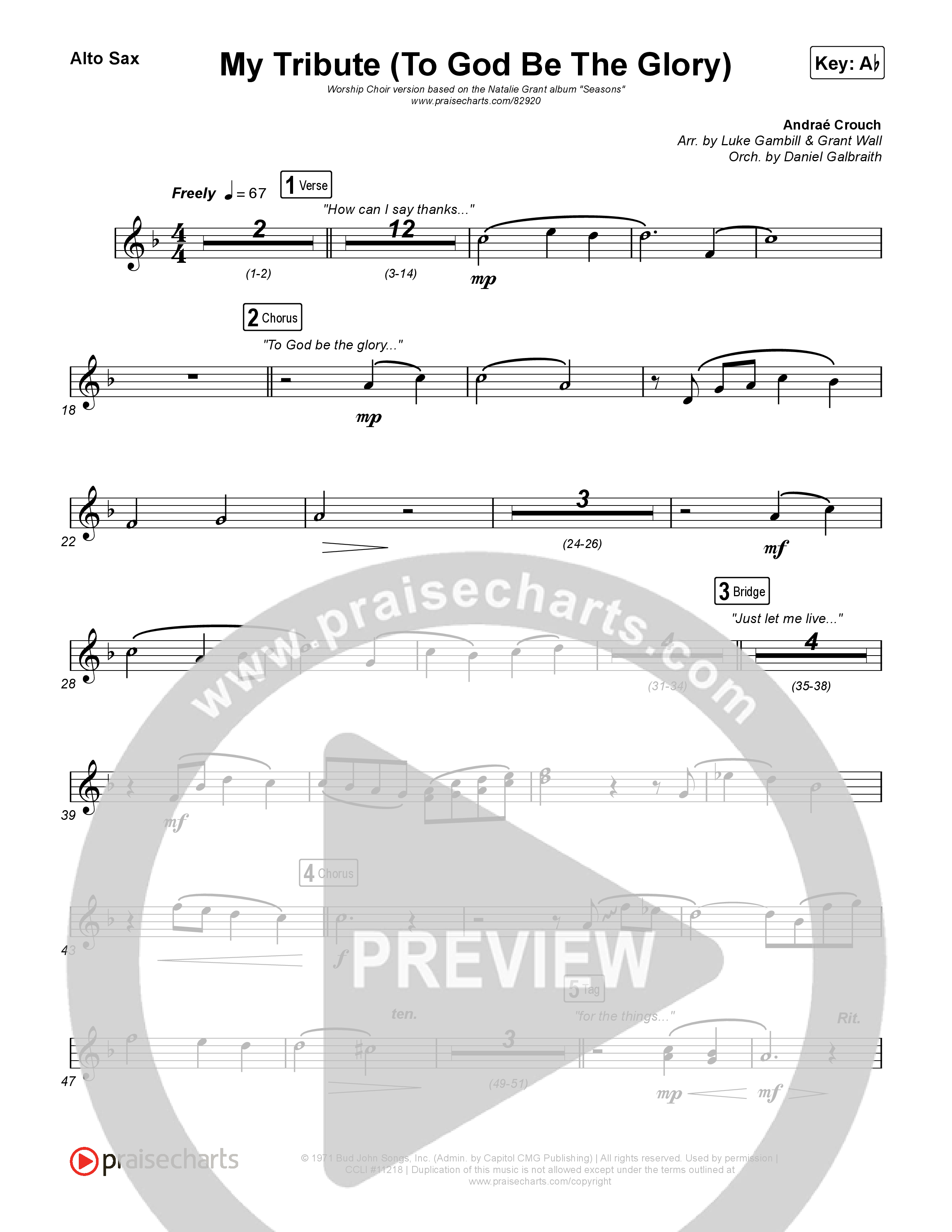 My Tribute (To God Be The Glory) (Worship Choir/SAB) Alto Sax (Natalie Grant / CeCe Winans / Arr. Luke Gambill)