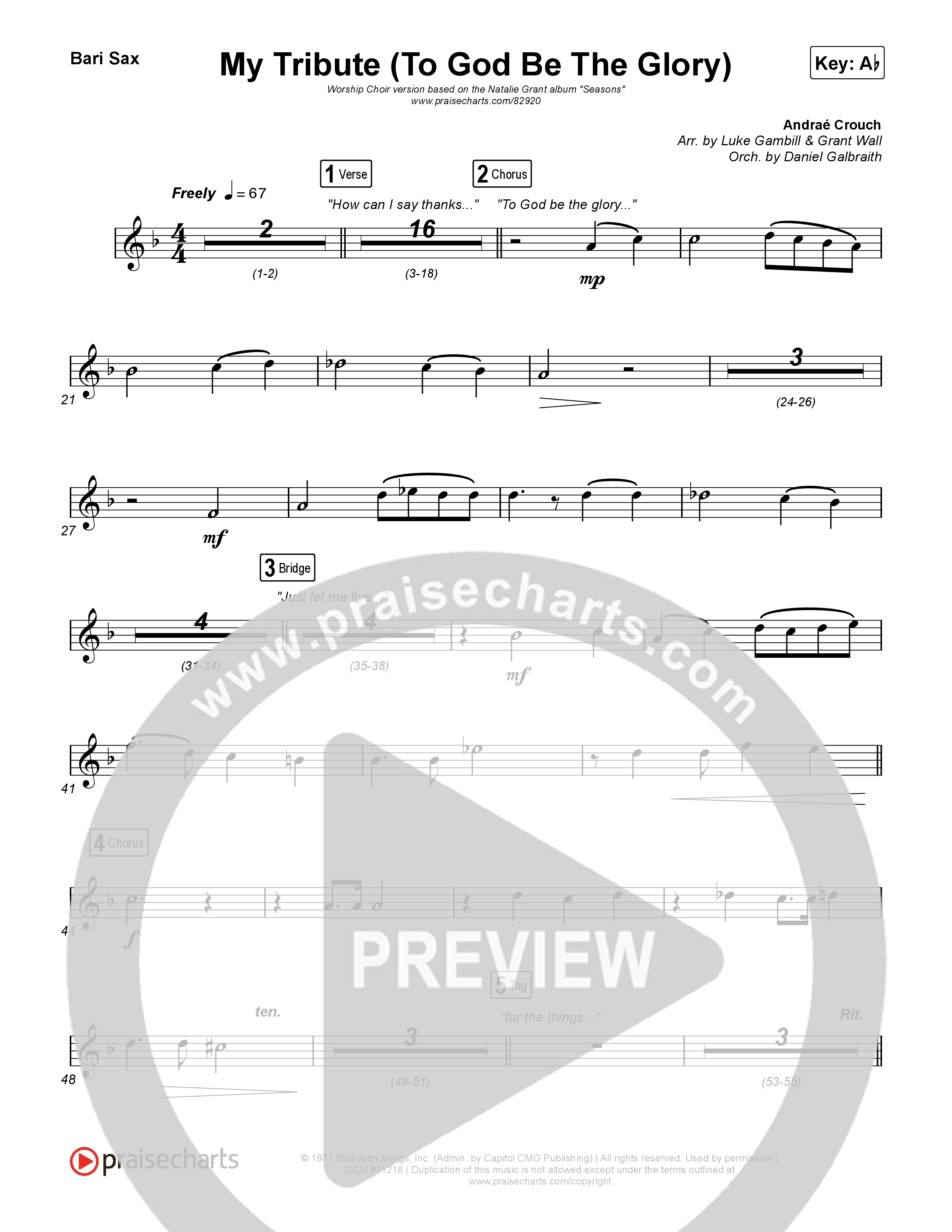 My Tribute (To God Be The Glory) (Worship Choir/SAB) Bari Sax (Natalie Grant / CeCe Winans / Arr. Luke Gambill)