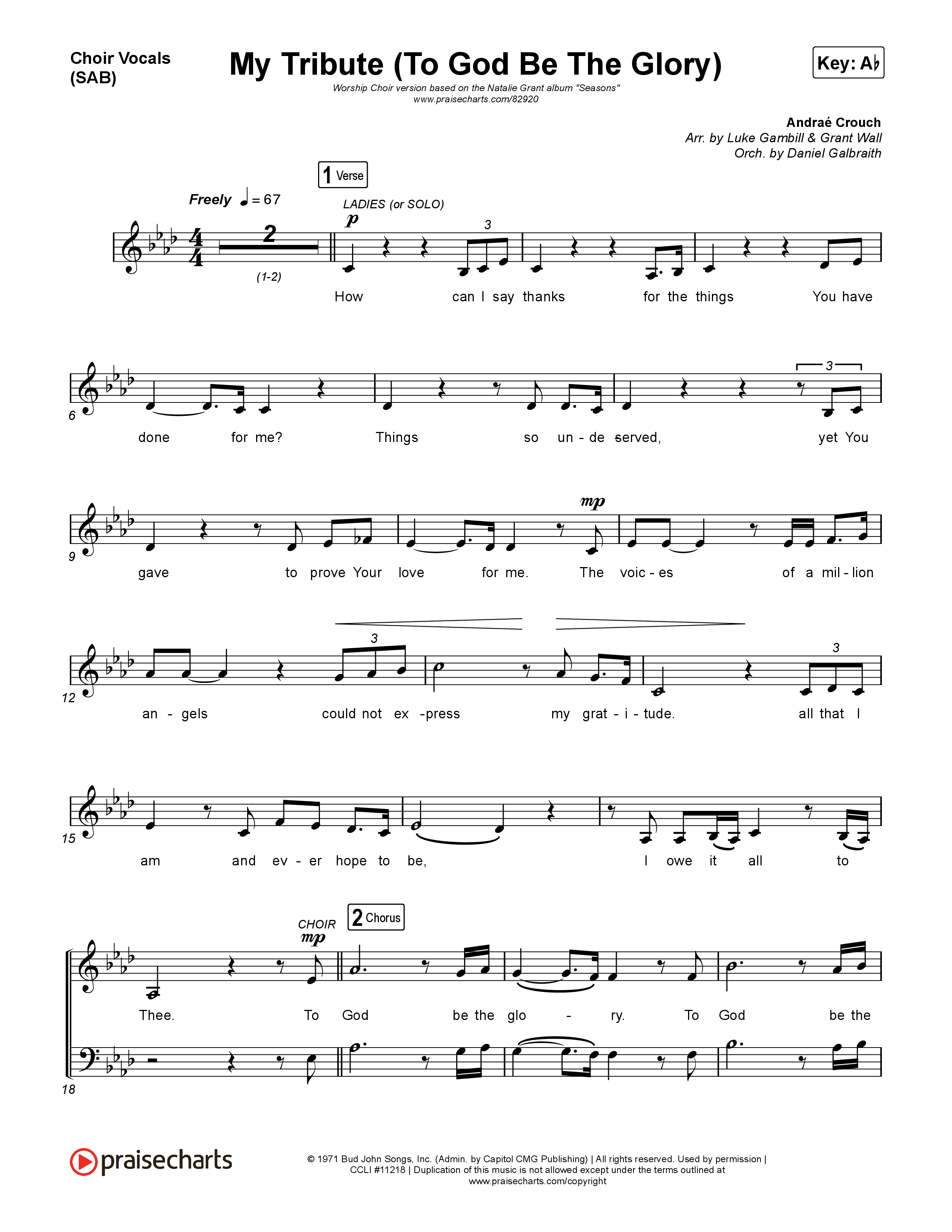 My Tribute (To God Be The Glory) (Worship Choir/SAB) Choir Sheet (SAB) (Natalie Grant / CeCe Winans / Arr. Luke Gambill)