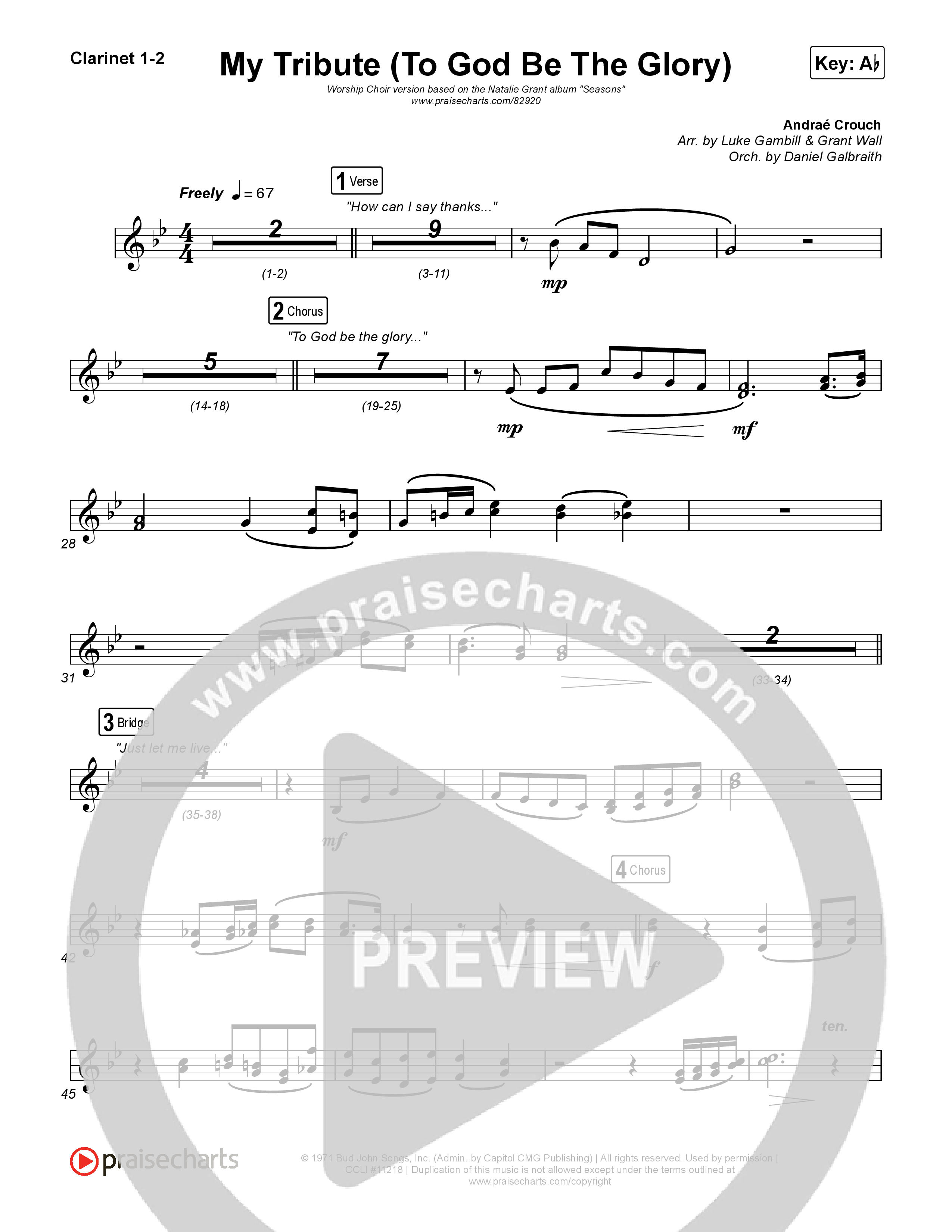 My Tribute (To God Be The Glory) (Worship Choir/SAB) Clarinet 1/2 (Natalie Grant / CeCe Winans / Arr. Luke Gambill)