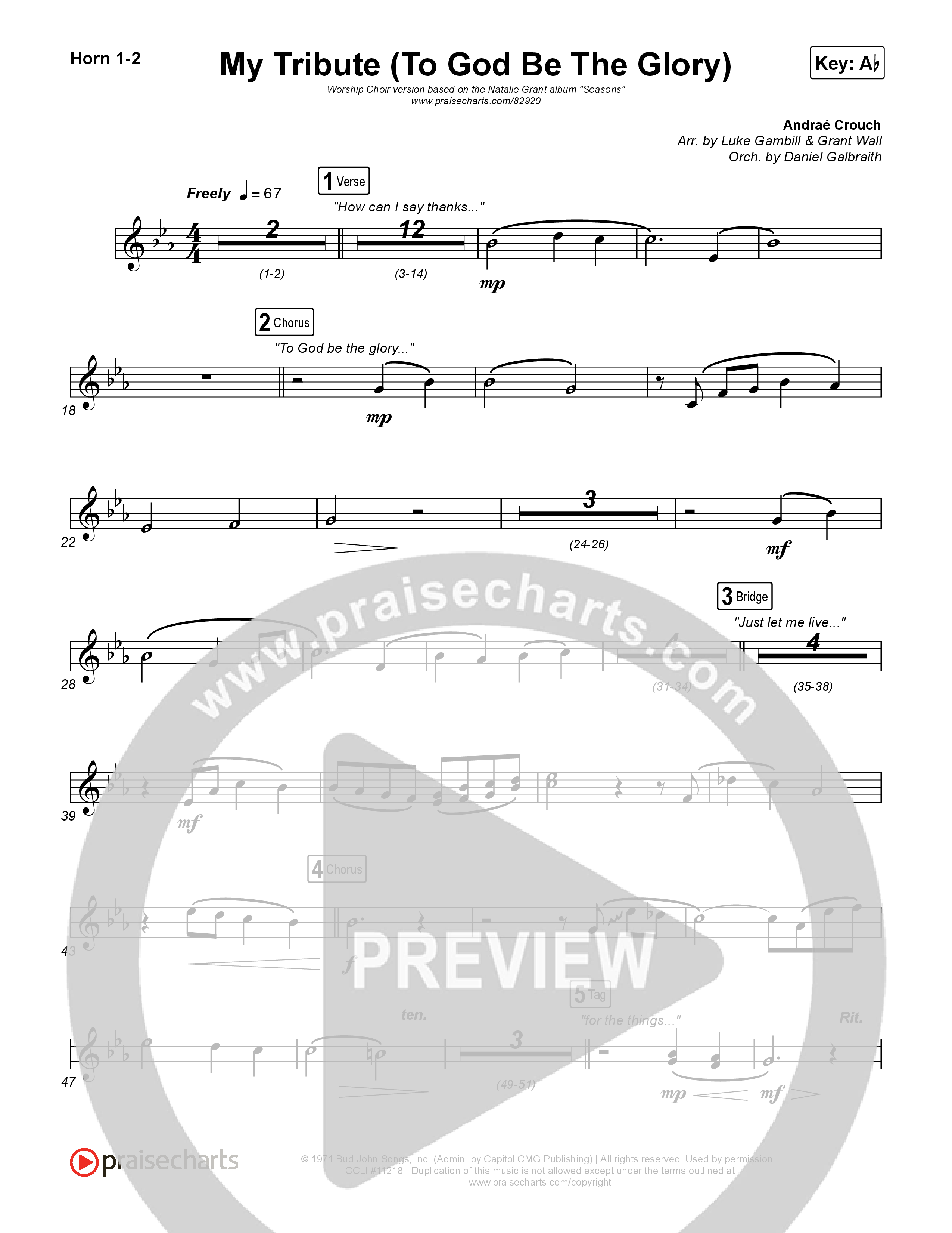 My Tribute (To God Be The Glory) (Worship Choir/SAB) French Horn 1/2 (Natalie Grant / CeCe Winans / Arr. Luke Gambill)