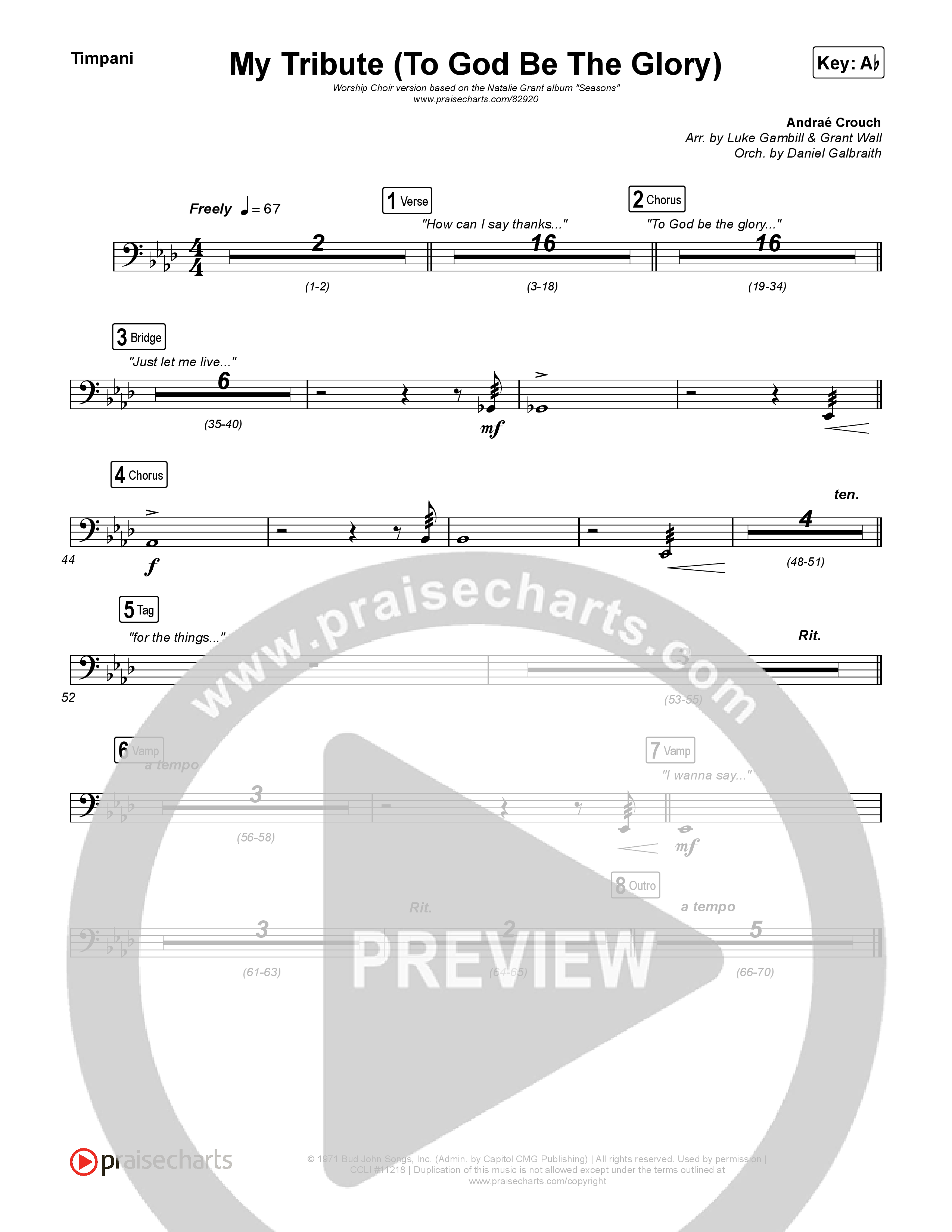 My Tribute (To God Be The Glory) (Worship Choir/SAB) Timpani (Natalie Grant / CeCe Winans / Arr. Luke Gambill)