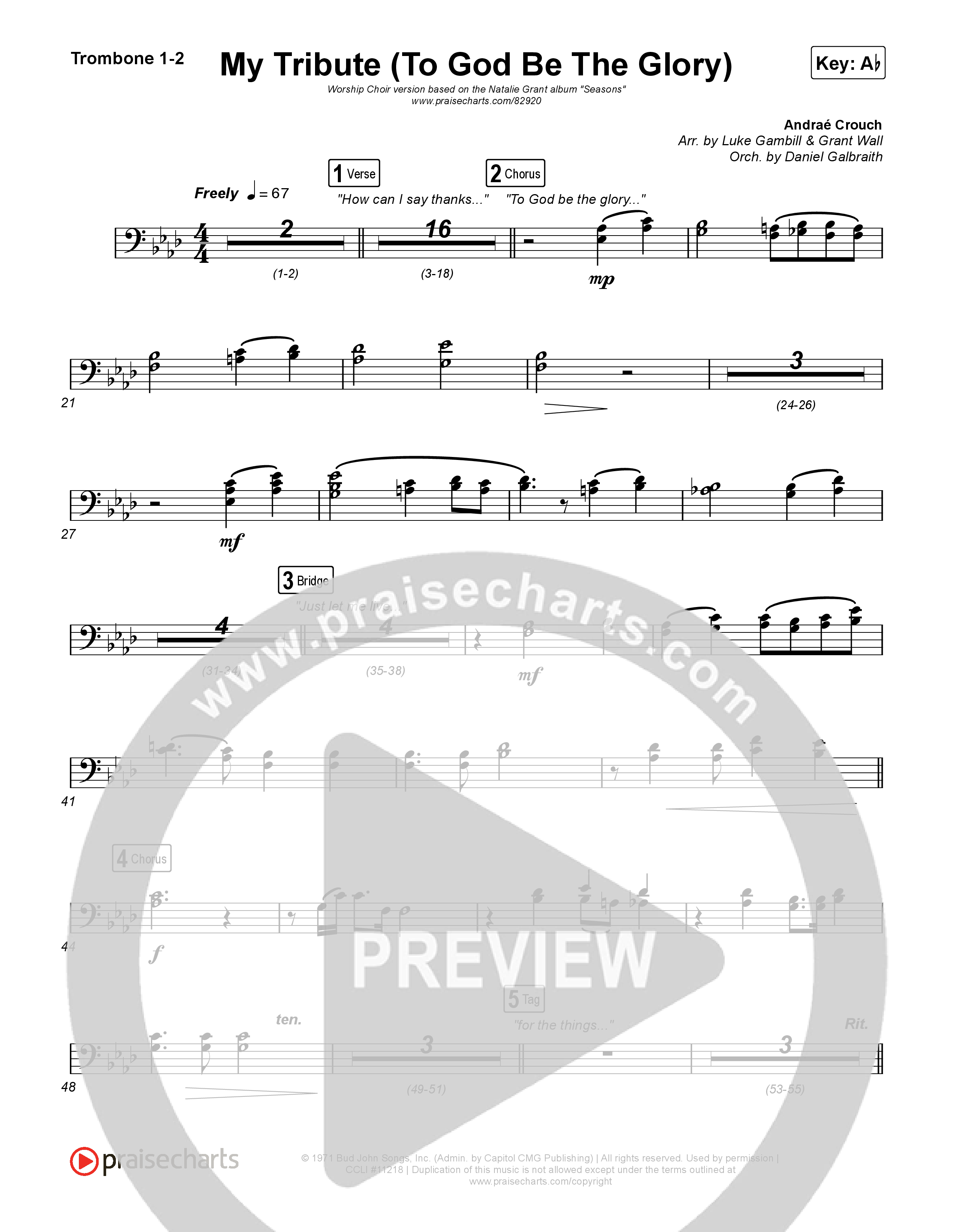 My Tribute (To God Be The Glory) (Worship Choir/SAB) Trombone 1/2 (Natalie Grant / CeCe Winans / Arr. Luke Gambill)