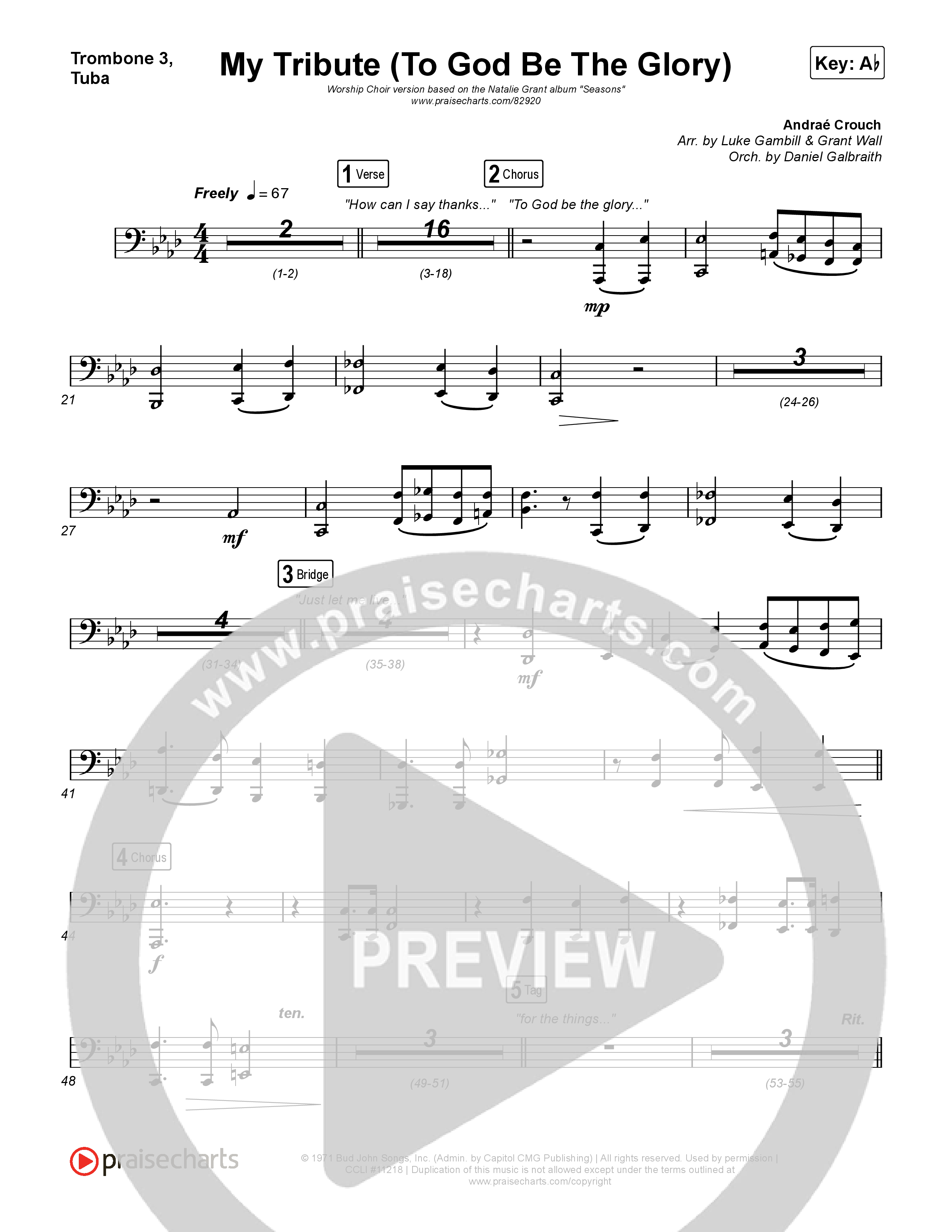 My Tribute (To God Be The Glory) (Worship Choir/SAB) Trombone 3/Tuba (Natalie Grant / CeCe Winans / Arr. Luke Gambill)