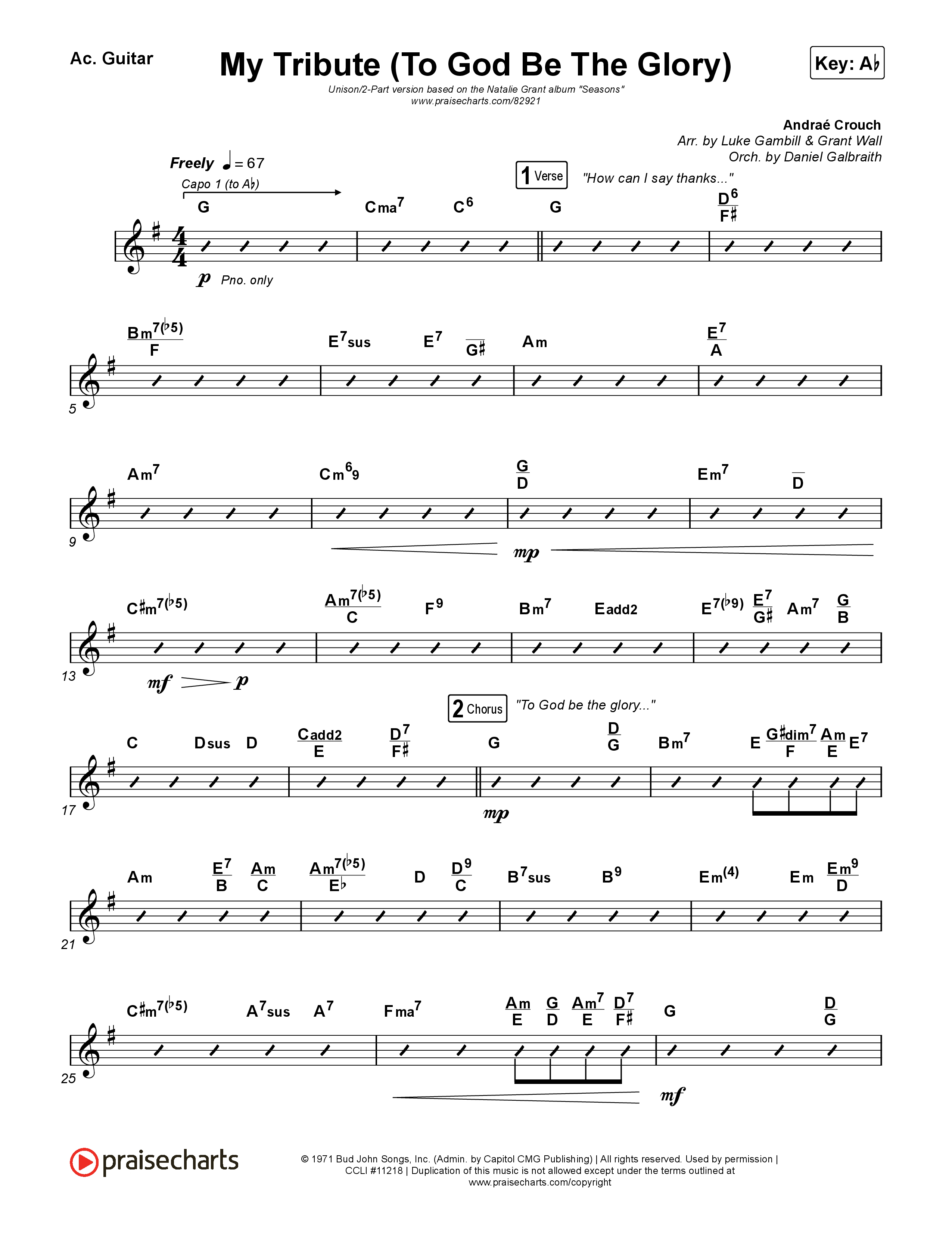 My Tribute (To God Be The Glory) (Unison/2-Part) Acoustic Guitar (Natalie Grant / CeCe Winans / Arr. Luke Gambill)