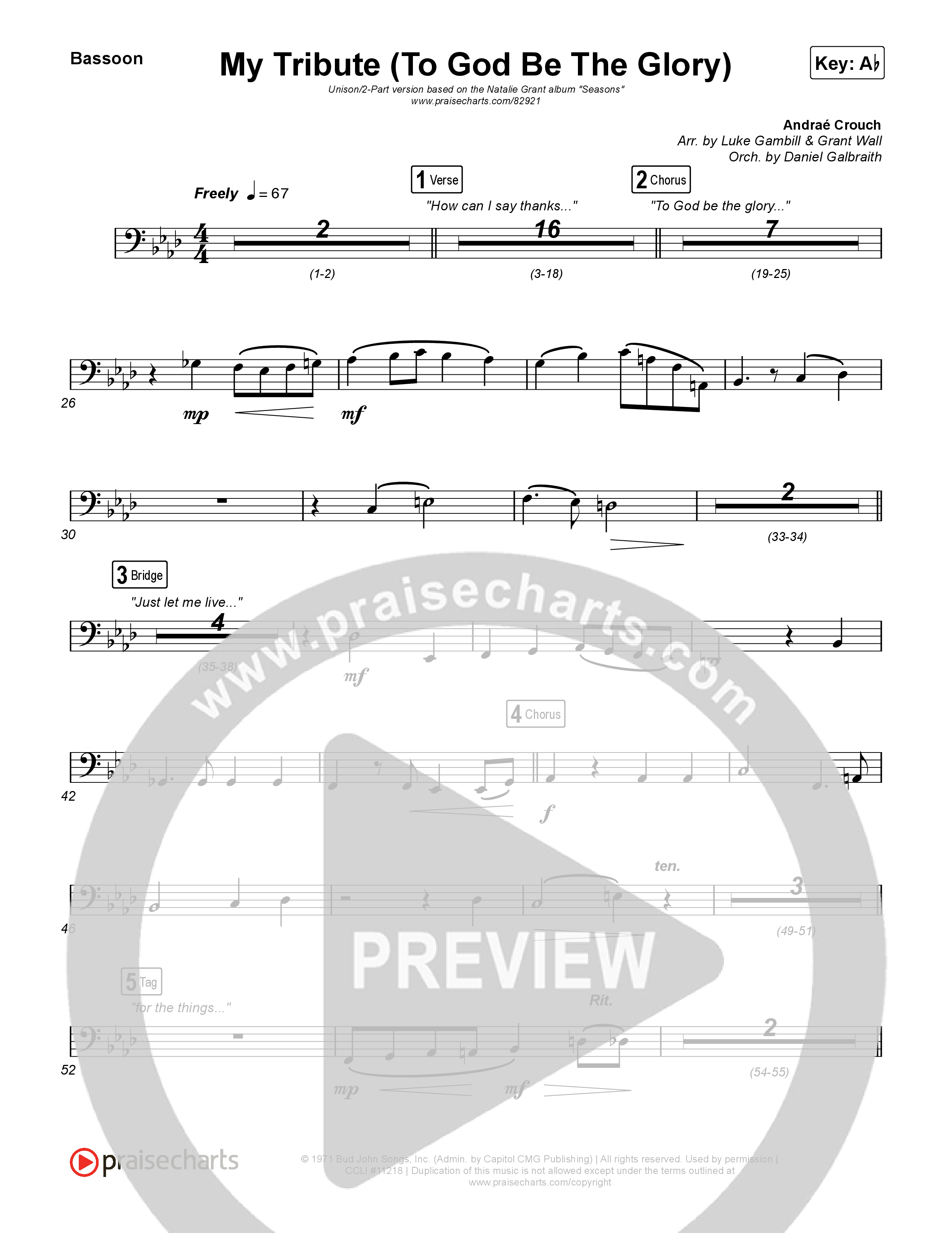 My Tribute (To God Be The Glory) (Unison/2-Part) Bassoon (Natalie Grant / CeCe Winans / Arr. Luke Gambill)