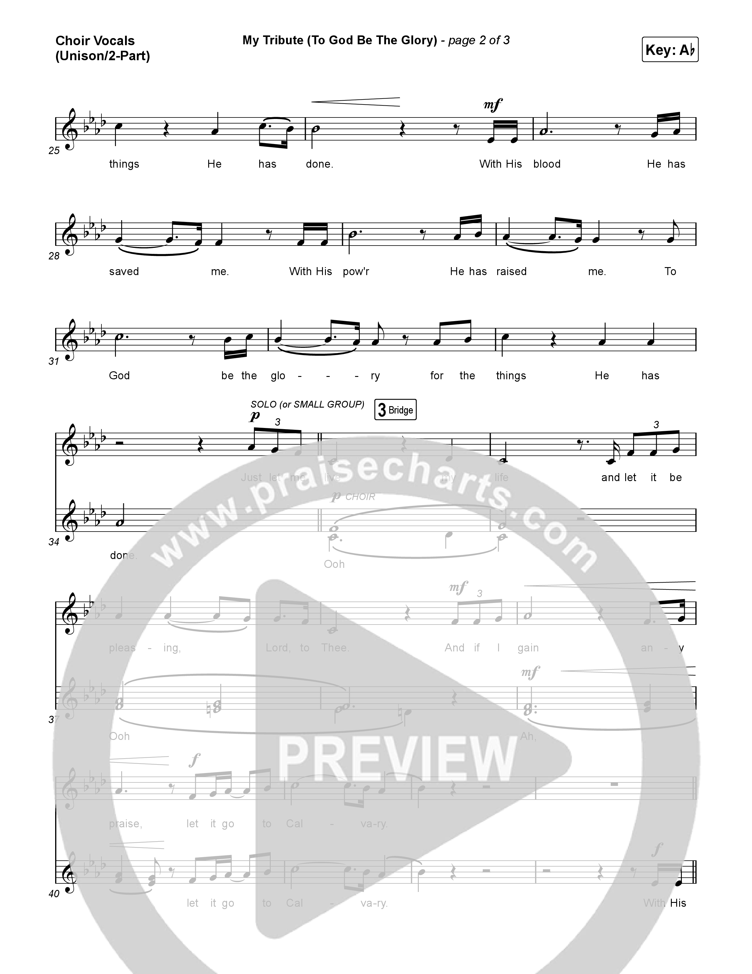 My Tribute (To God Be The Glory) (Unison/2-Part) Choir Vocals (Uni/2-Part) (Natalie Grant / CeCe Winans / Arr. Luke Gambill)