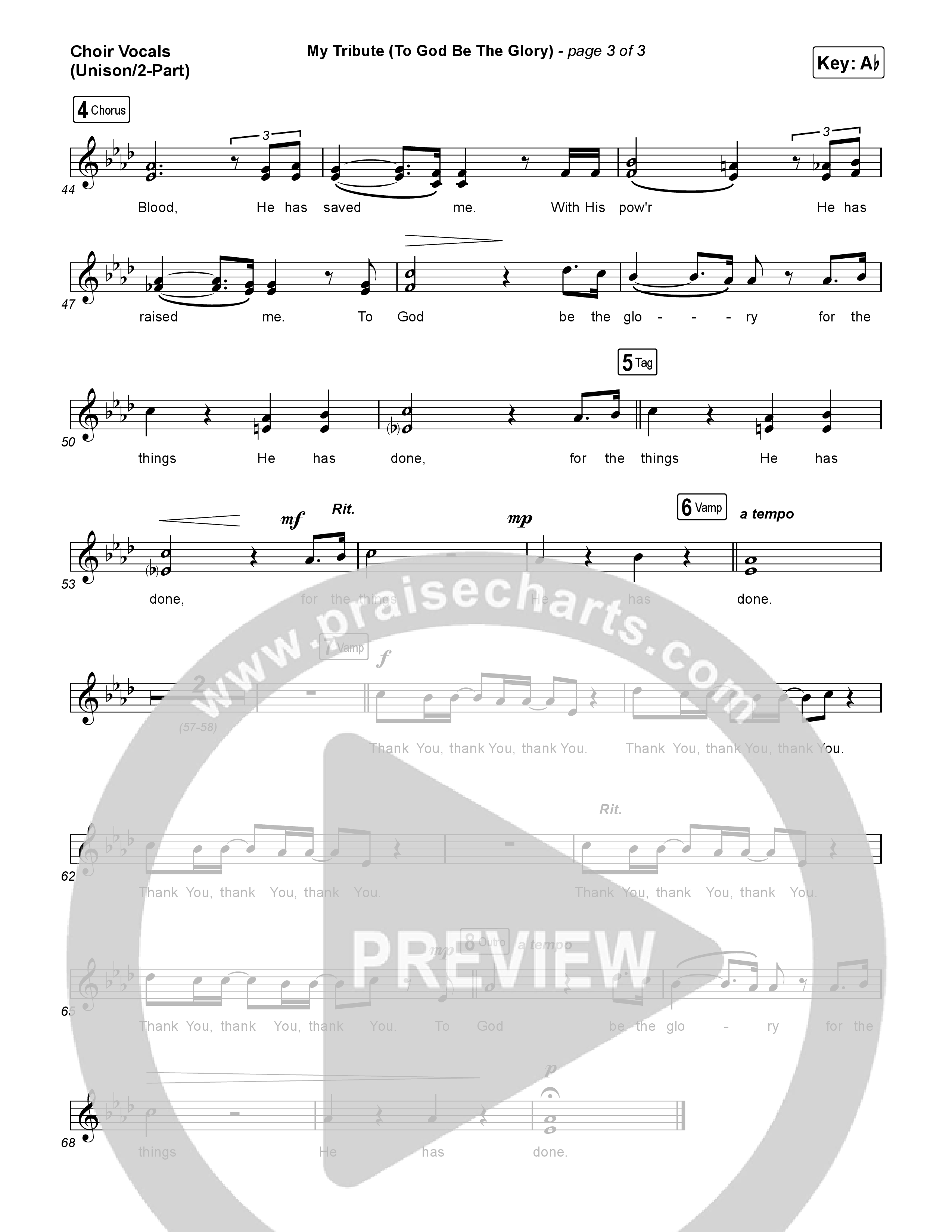 My Tribute (To God Be The Glory) (Unison/2-Part) Choir Vocals (Uni/2-Part) (Natalie Grant / CeCe Winans / Arr. Luke Gambill)