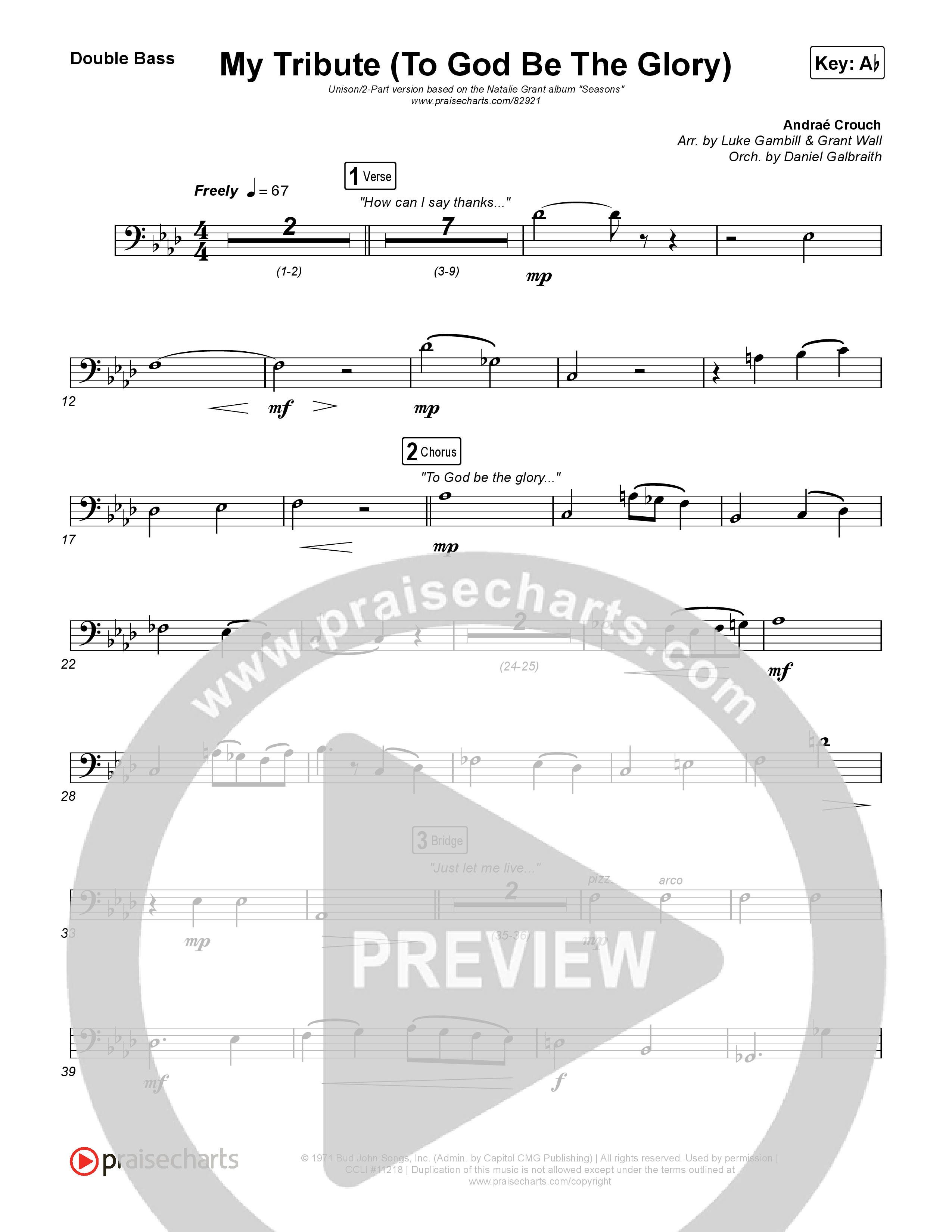 My Tribute (To God Be The Glory) (Unison/2-Part) Double Bass (Natalie Grant / CeCe Winans / Arr. Luke Gambill)