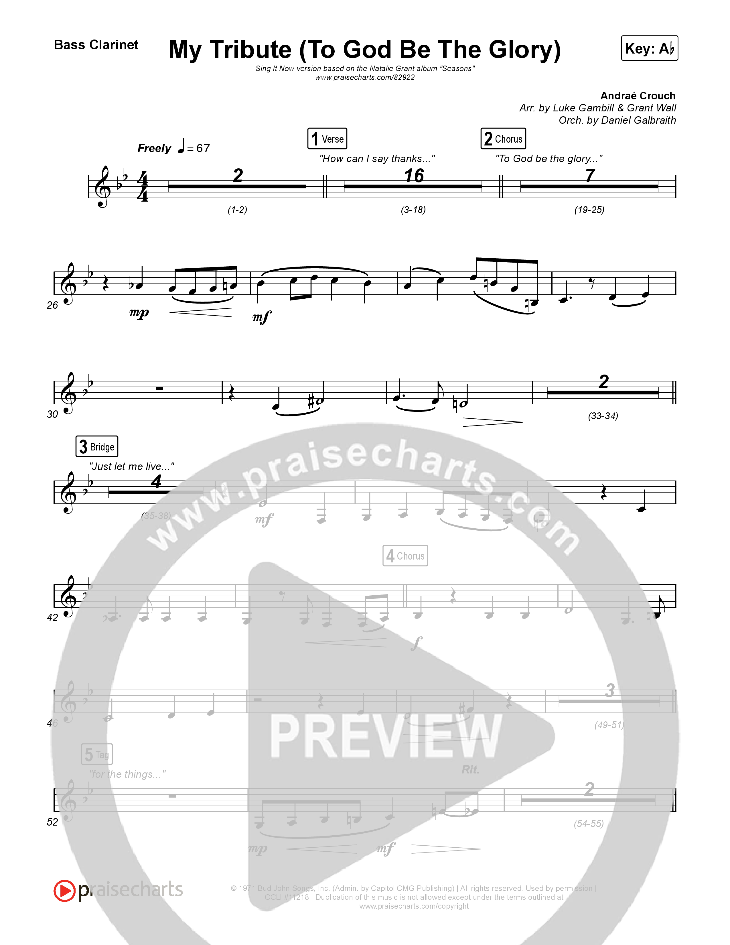 My Tribute (To God Be The Glory) (Sing It Now) Bass Clarinet (Natalie Grant / CeCe Winans / Arr. Luke Gambill)