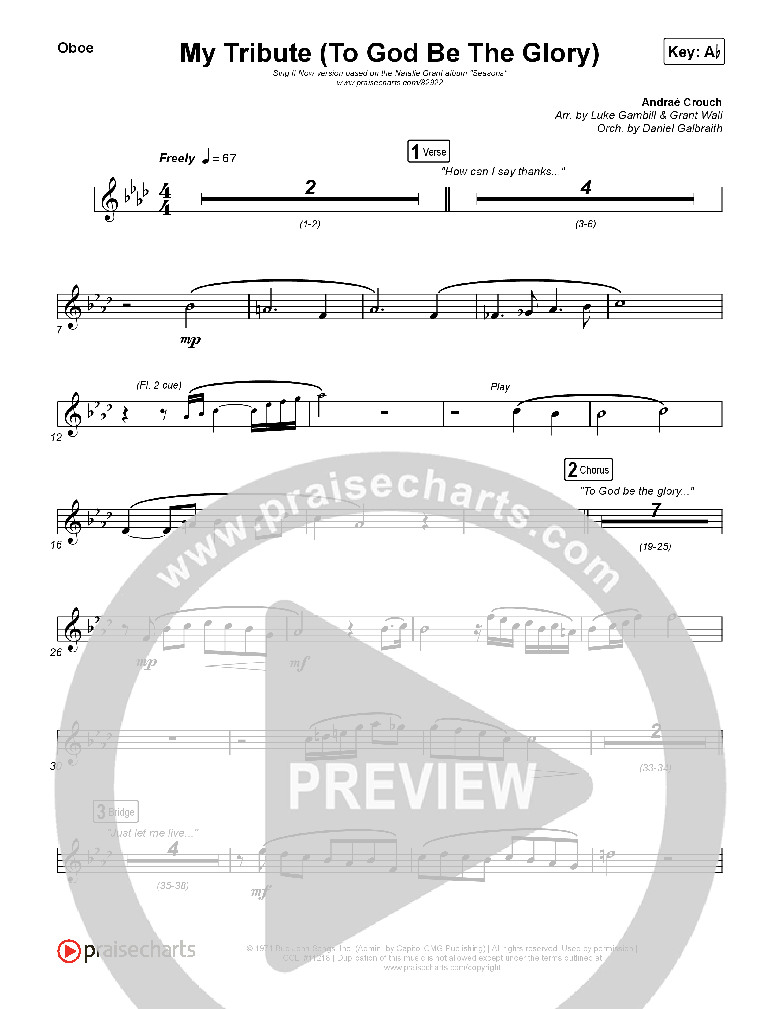 My Tribute (To God Be The Glory) (Sing It Now) Oboe (Natalie Grant / CeCe Winans / Arr. Luke Gambill)