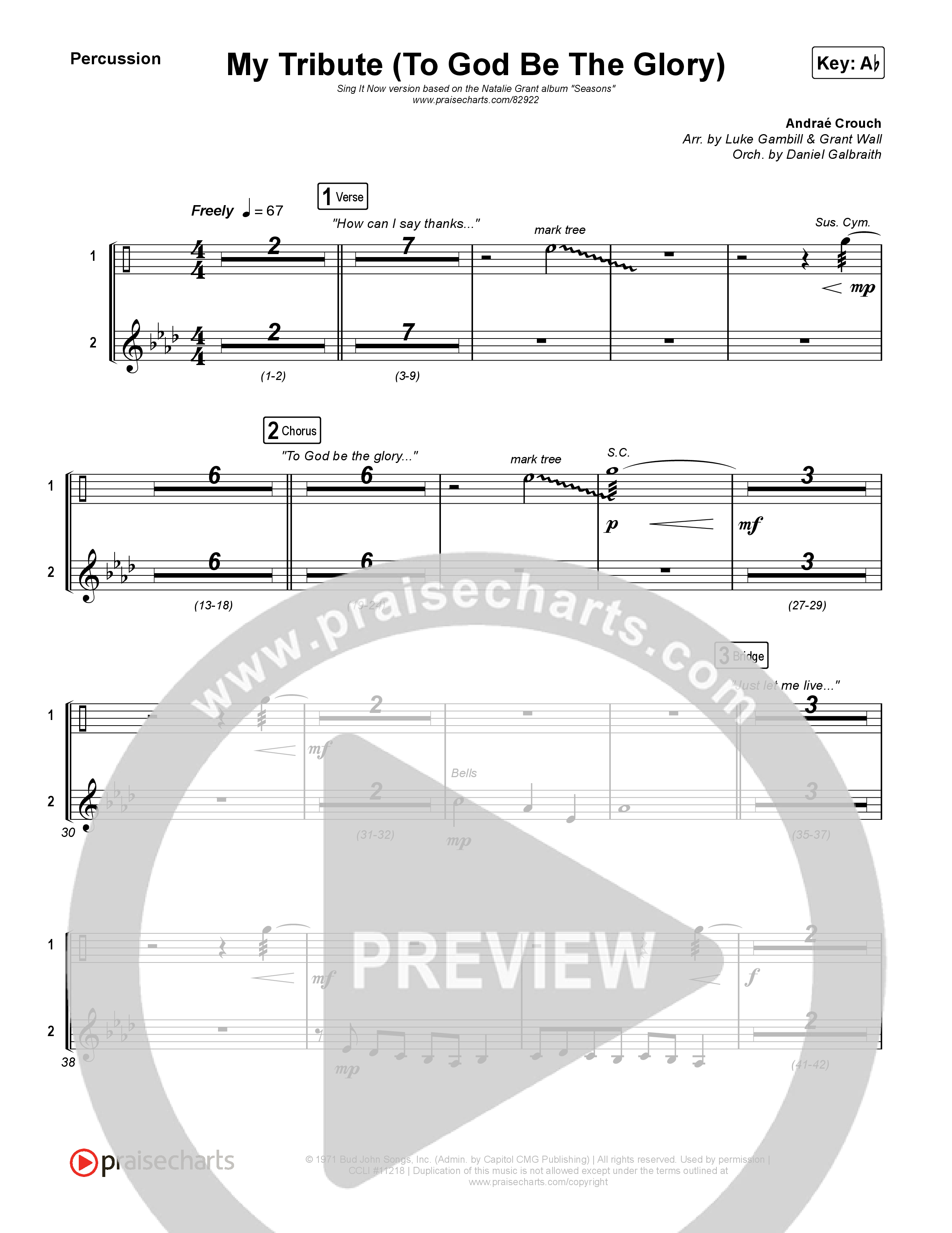 My Tribute (To God Be The Glory) (Sing It Now) Percussion (Natalie Grant / CeCe Winans / Arr. Luke Gambill)