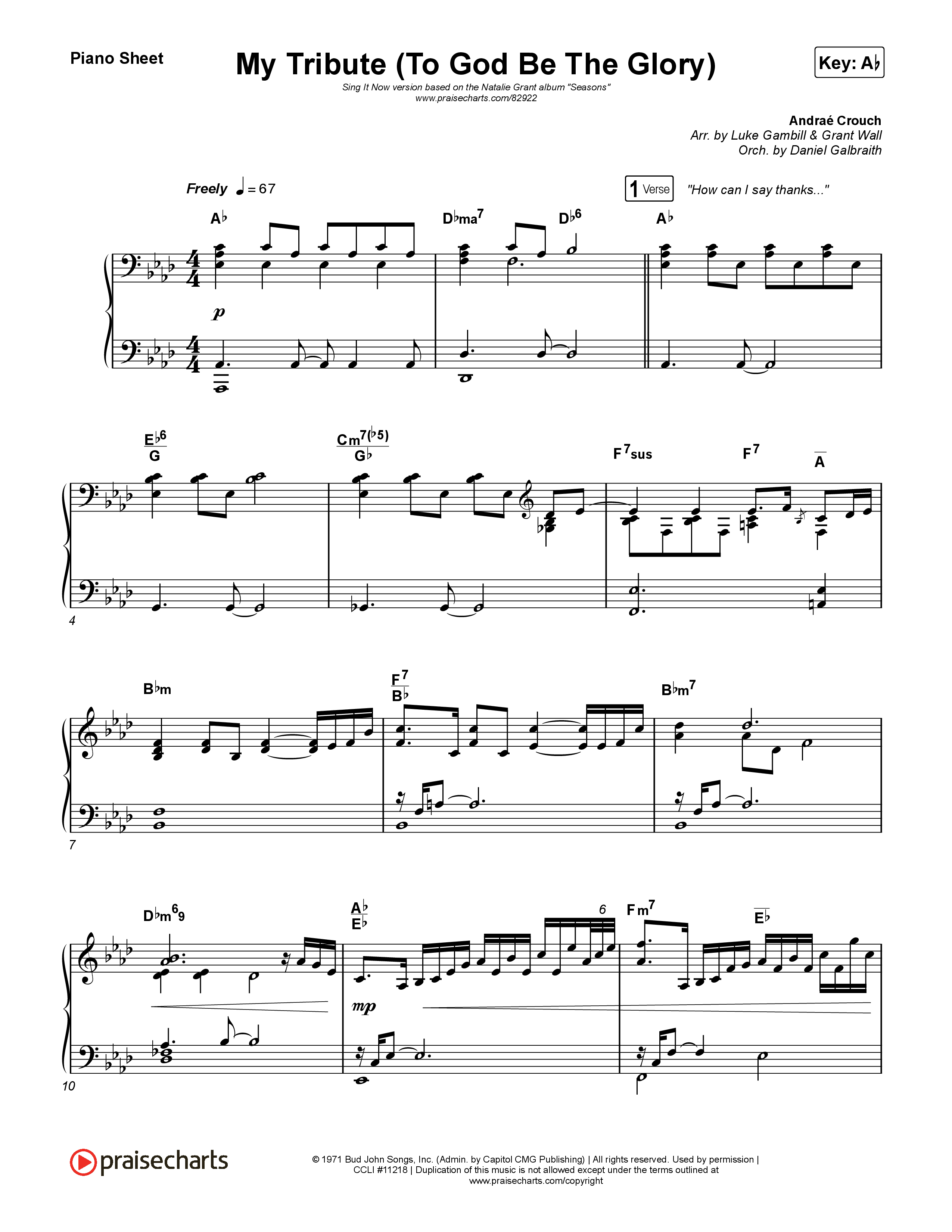 My Tribute (To God Be The Glory) (Sing It Now) Piano Sheet (Natalie Grant / CeCe Winans / Arr. Luke Gambill)