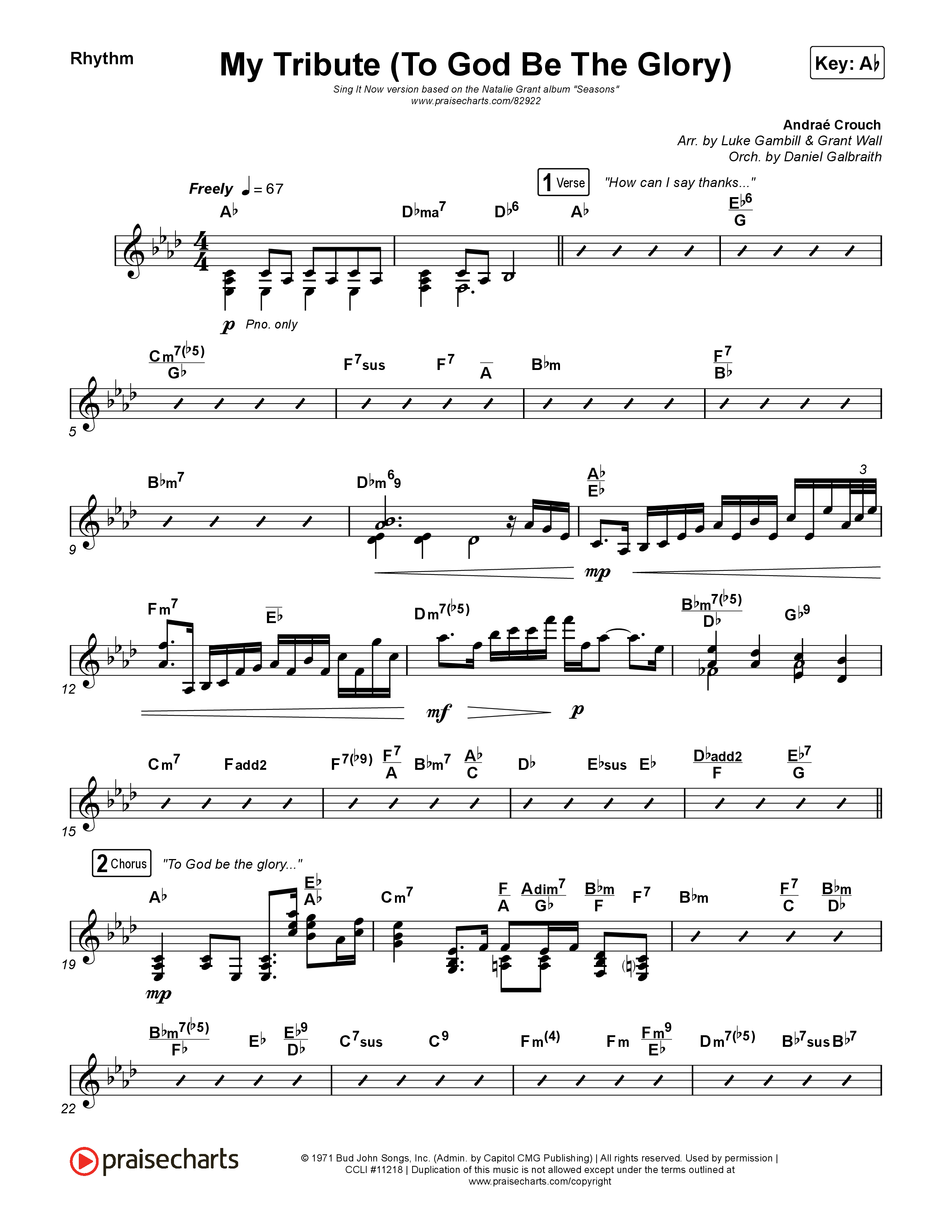 My Tribute (To God Be The Glory) (Sing It Now) Rhythm Chart (Natalie Grant / CeCe Winans / Arr. Luke Gambill)