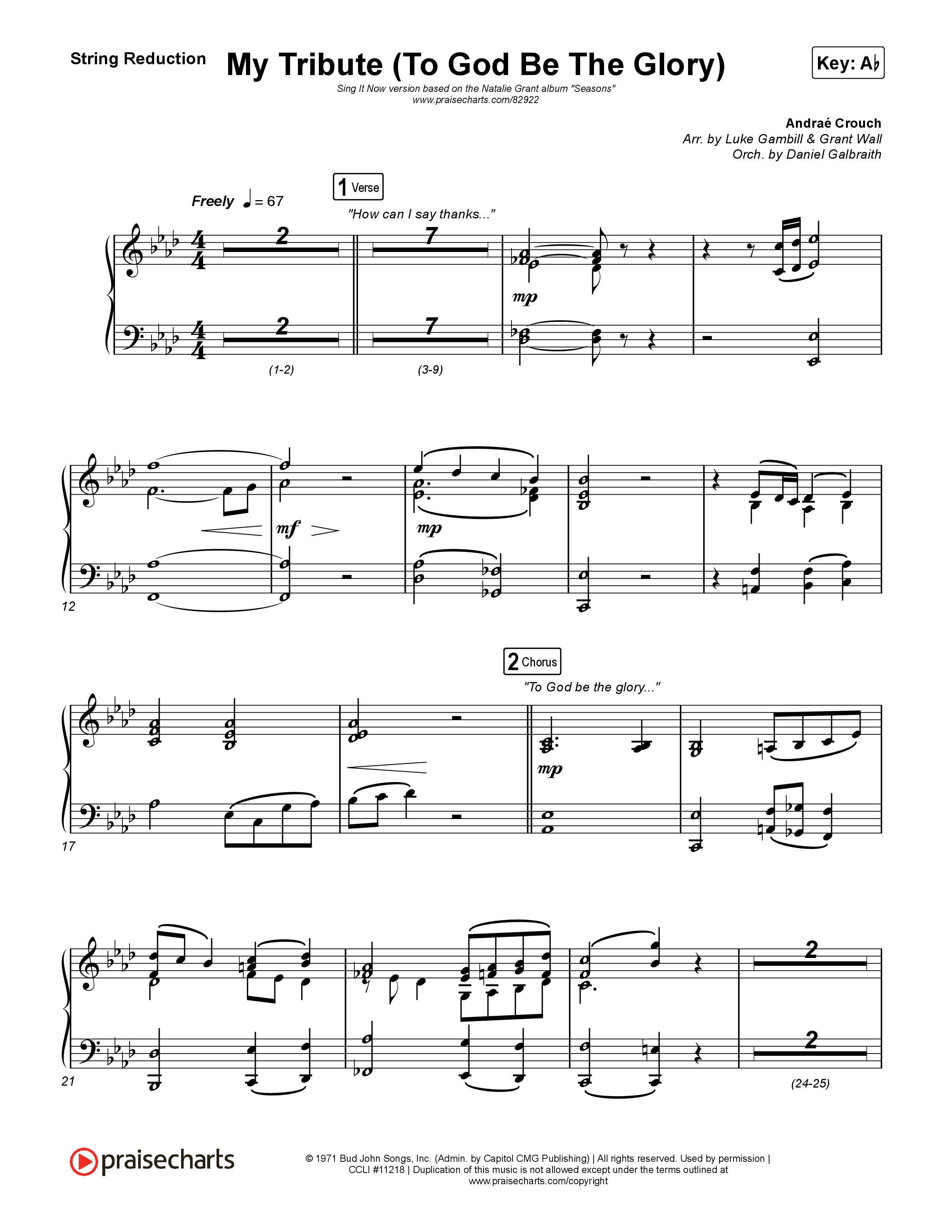 My Tribute (To God Be The Glory) (Sing It Now) String Reduction (Natalie Grant / CeCe Winans / Arr. Luke Gambill)