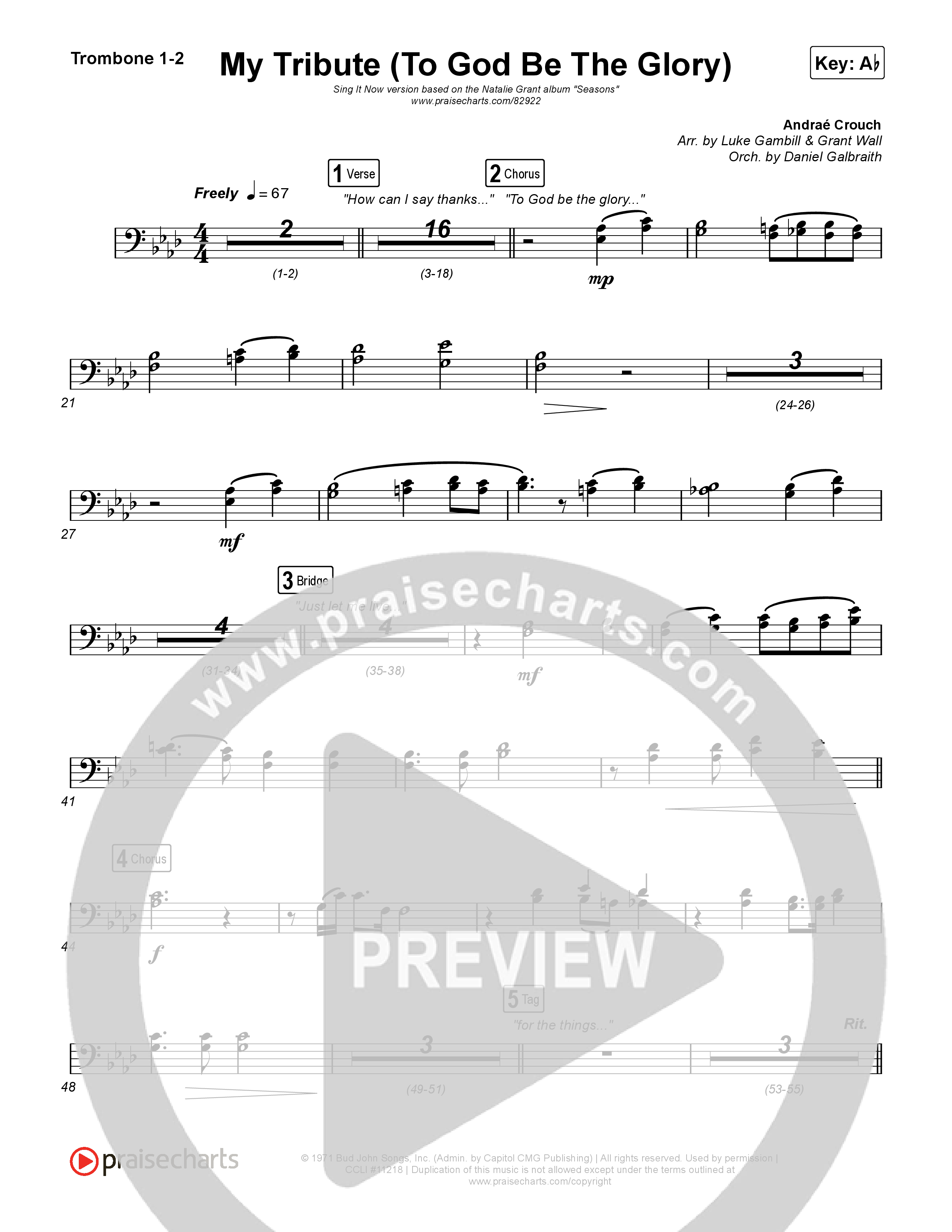 My Tribute (To God Be The Glory) (Sing It Now) Trombone 1/2 (Natalie Grant / CeCe Winans / Arr. Luke Gambill)