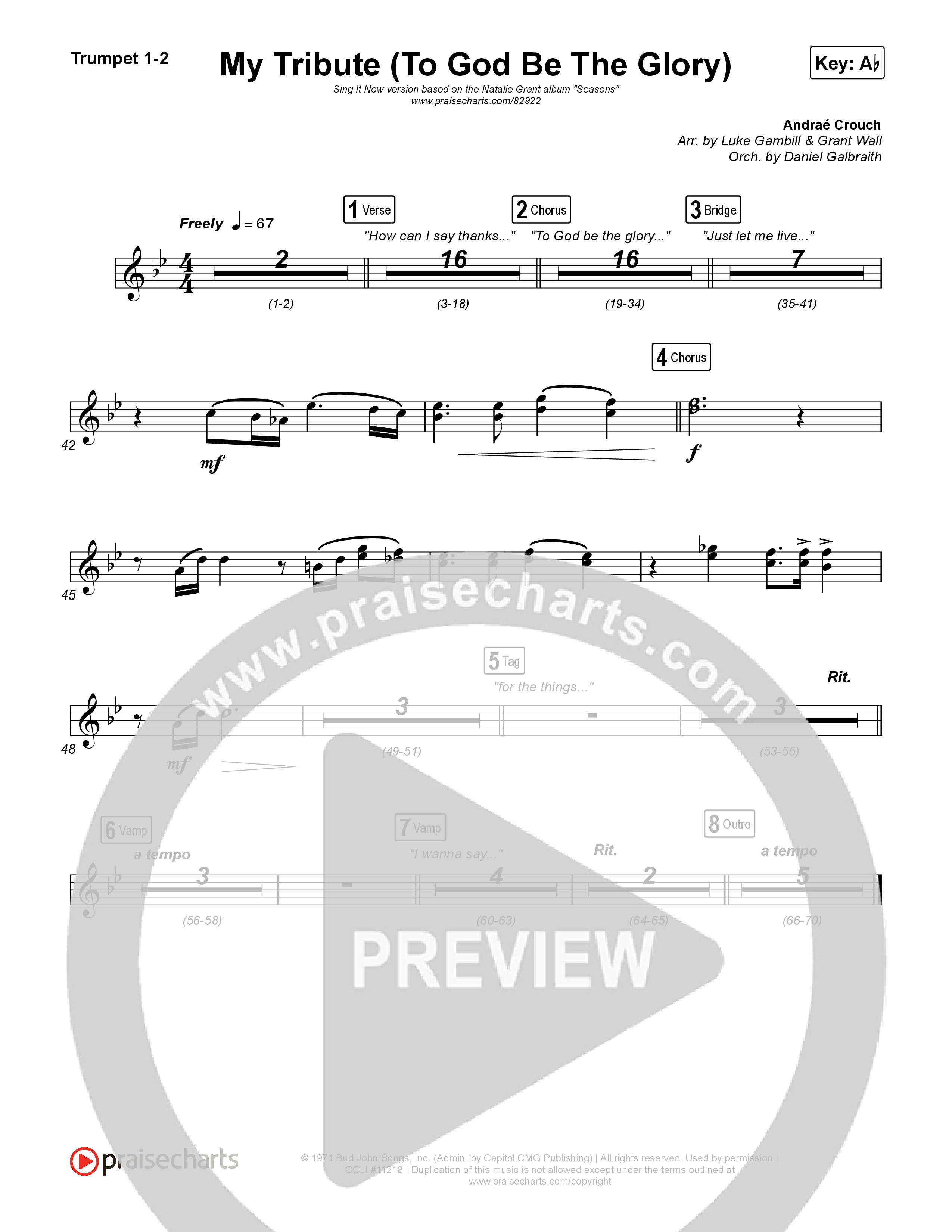 My Tribute (To God Be The Glory) (Sing It Now) Trumpet 1,2 (Natalie Grant / CeCe Winans / Arr. Luke Gambill)