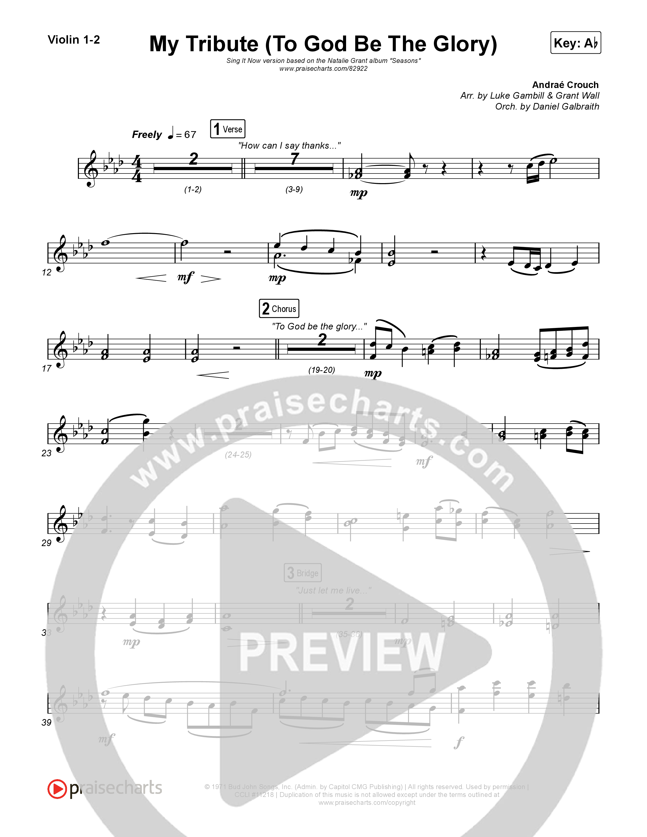 My Tribute (To God Be The Glory) (Sing It Now) Violin 1/2 (Natalie Grant / CeCe Winans / Arr. Luke Gambill)