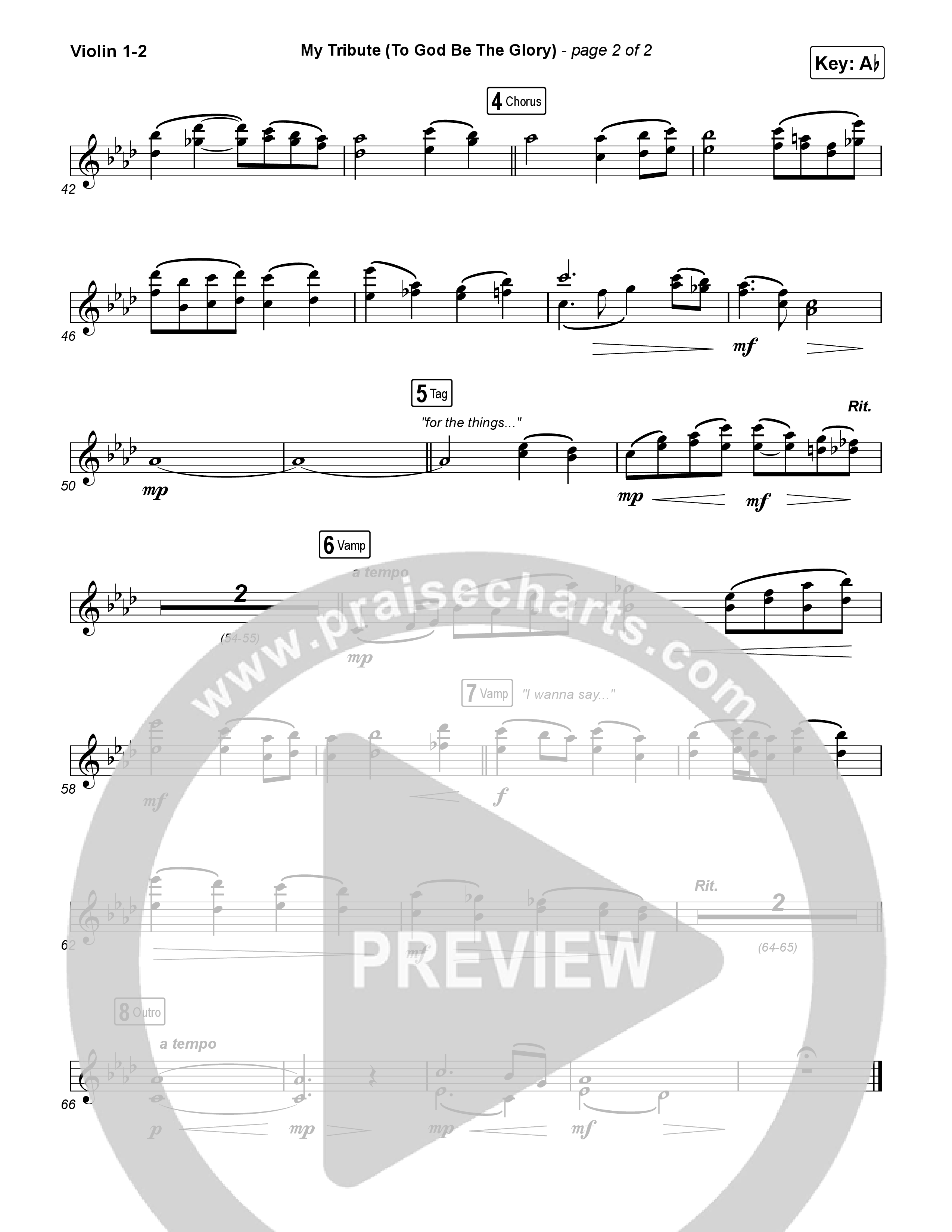 My Tribute (To God Be The Glory) (Sing It Now) Violin 1/2 (Natalie Grant / CeCe Winans / Arr. Luke Gambill)