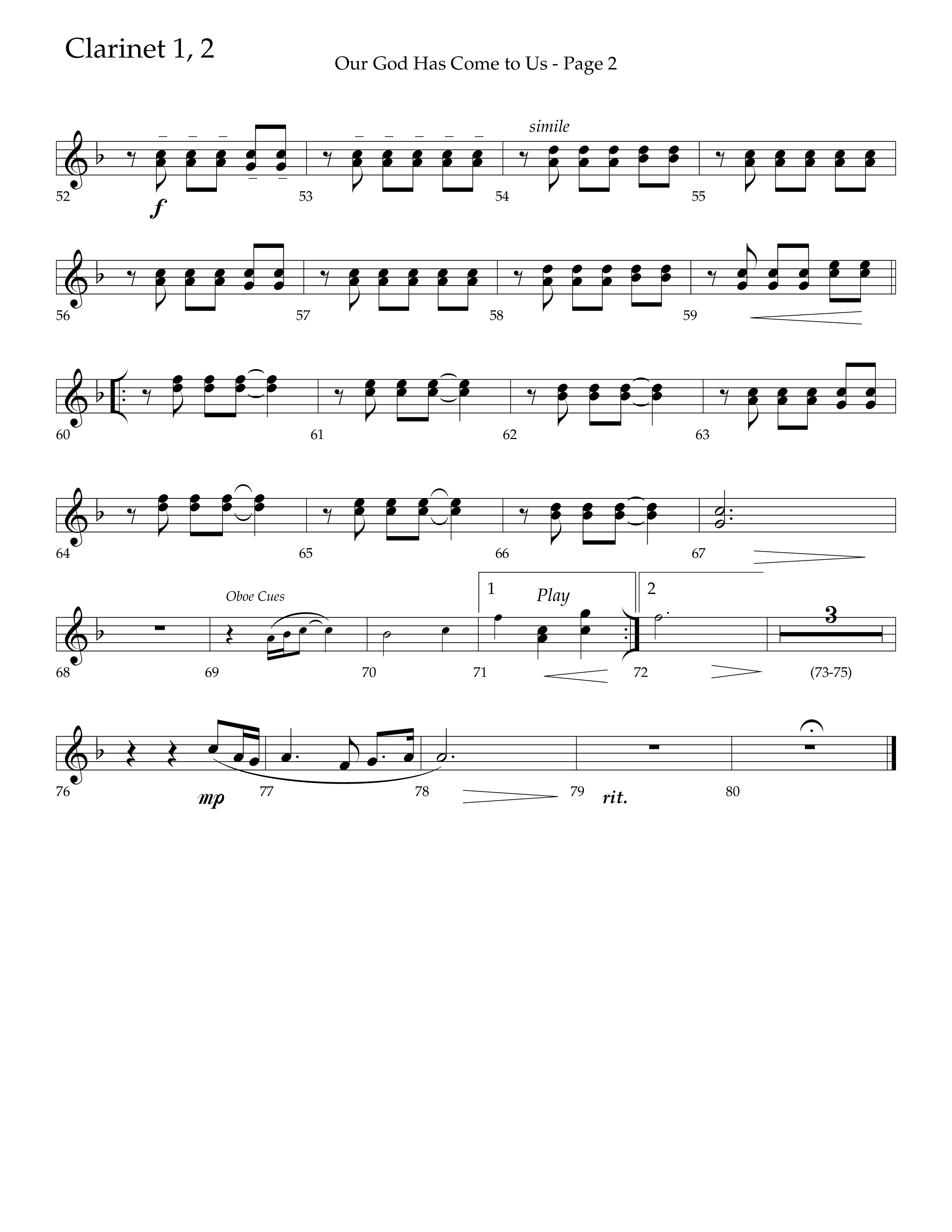 Our God Has Come To Us (Choral Anthem SATB) Clarinet 1/2 (Lifeway Choral / Arr. Camp Kirkland)