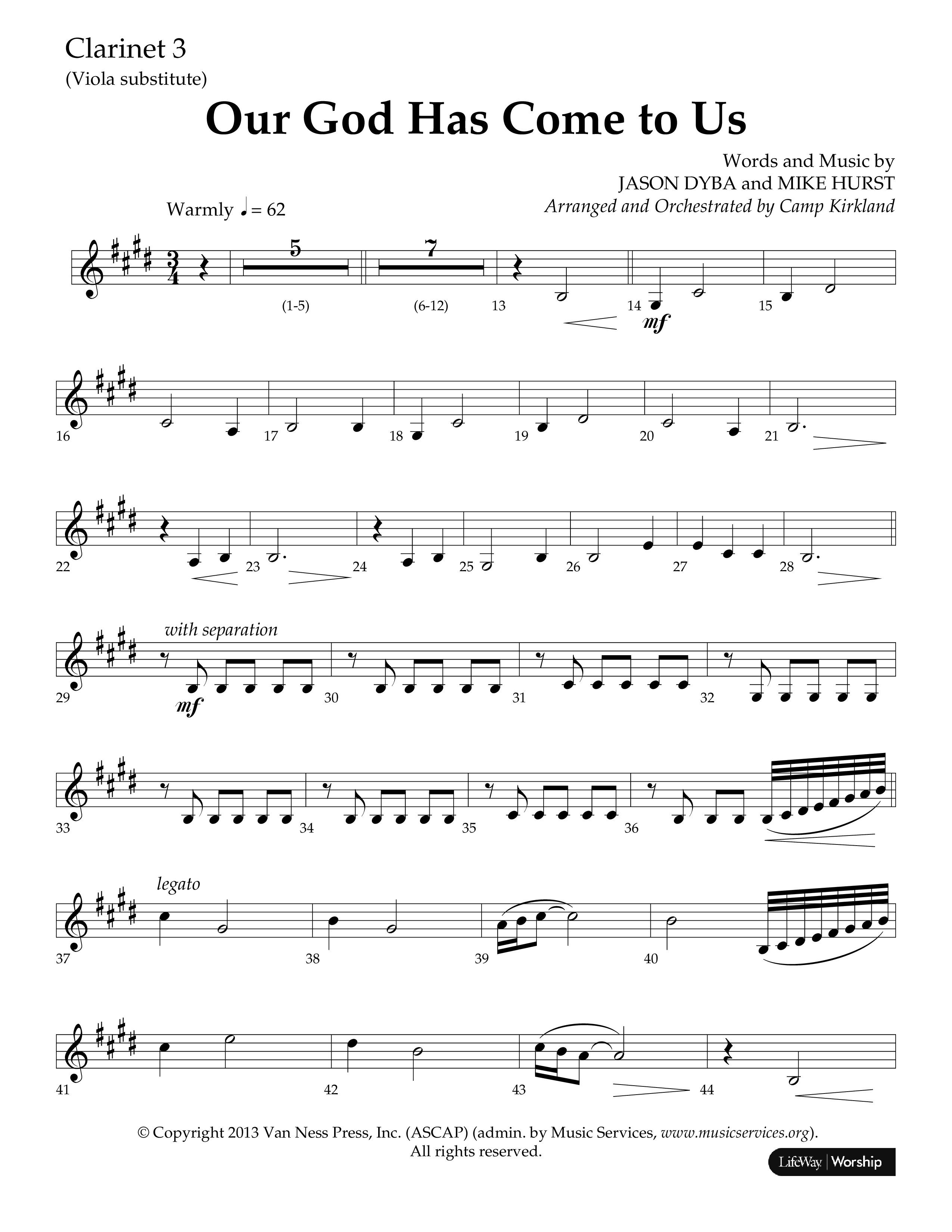 Our God Has Come To Us (Choral Anthem SATB) Clarinet 3 (Lifeway Choral / Arr. Camp Kirkland)