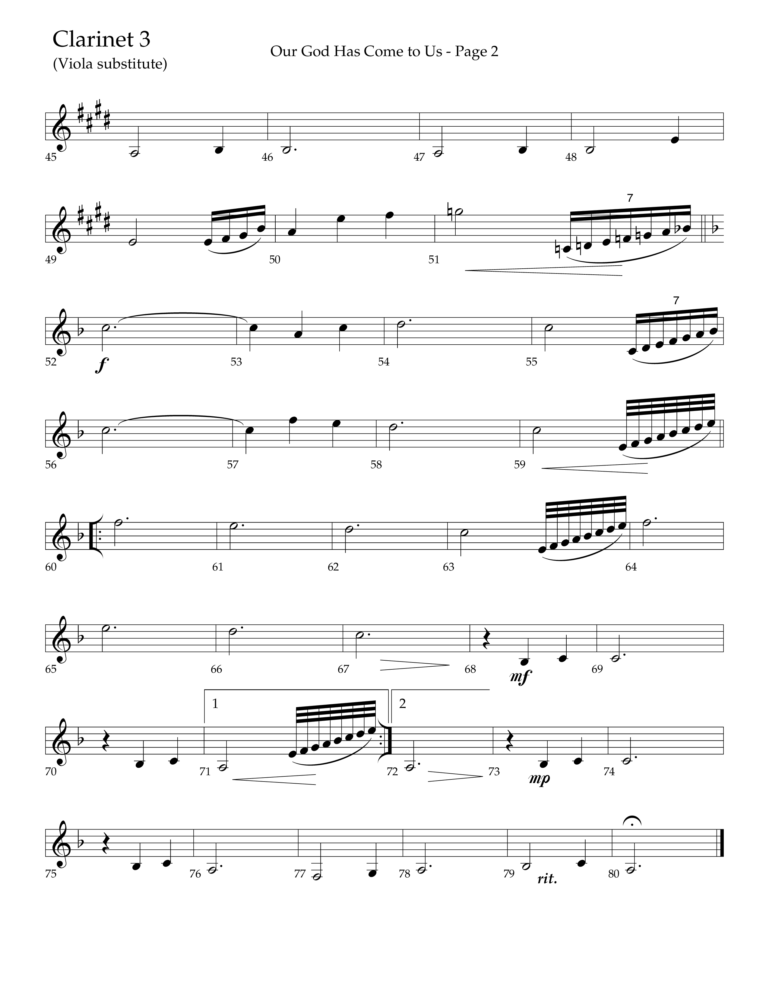 Our God Has Come To Us (Choral Anthem SATB) Clarinet 3 (Lifeway Choral / Arr. Camp Kirkland)