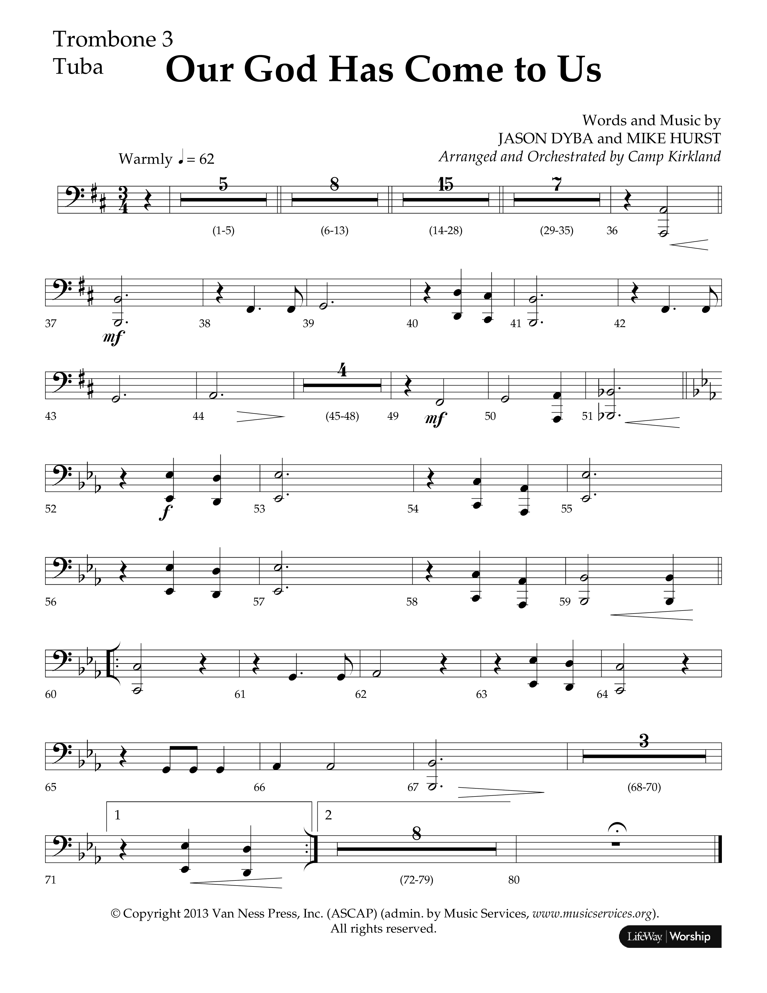 Our God Has Come To Us (Choral Anthem SATB) Trombone 3/Tuba (Lifeway Choral / Arr. Camp Kirkland)