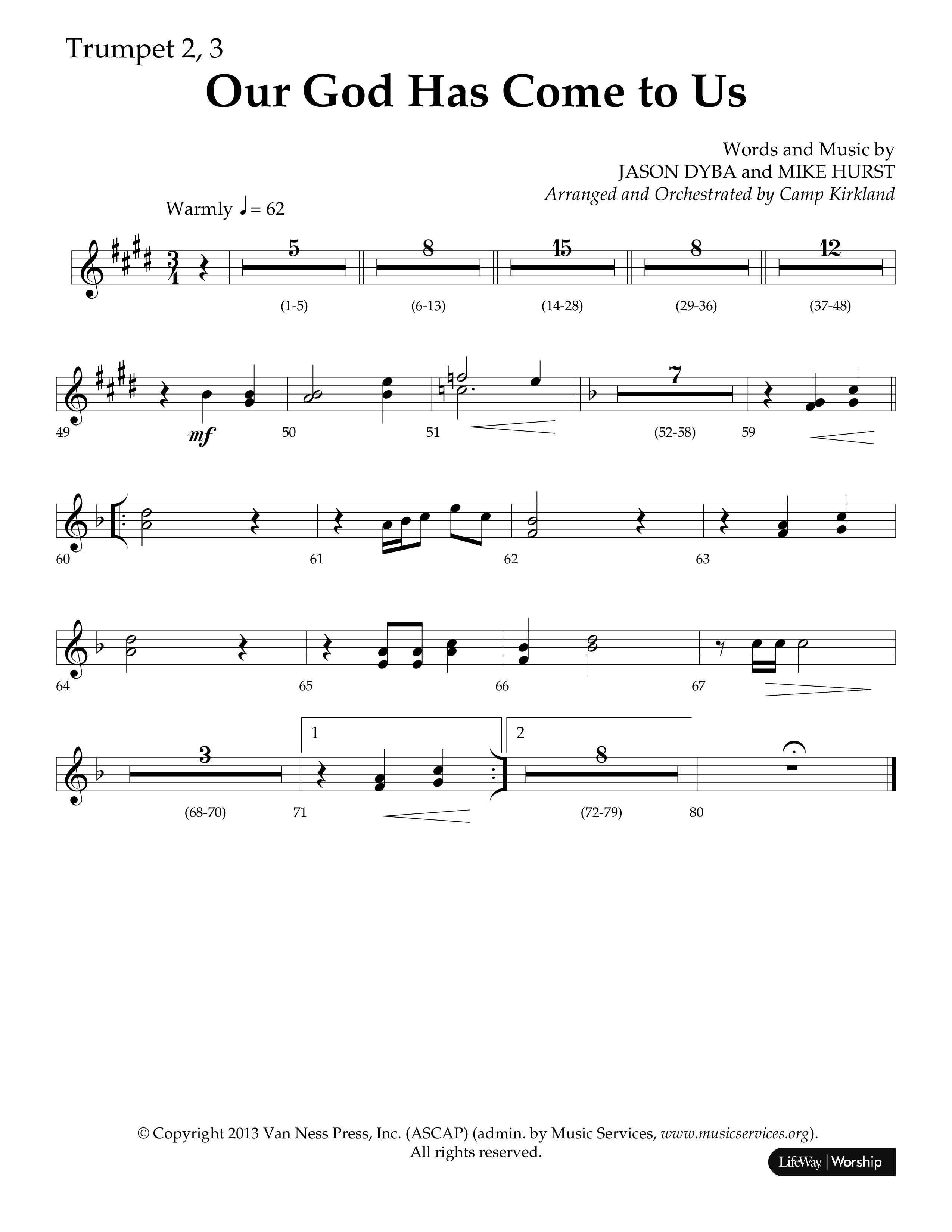 Our God Has Come To Us (Choral Anthem SATB) Trumpet 2/3 (Lifeway Choral / Arr. Camp Kirkland)