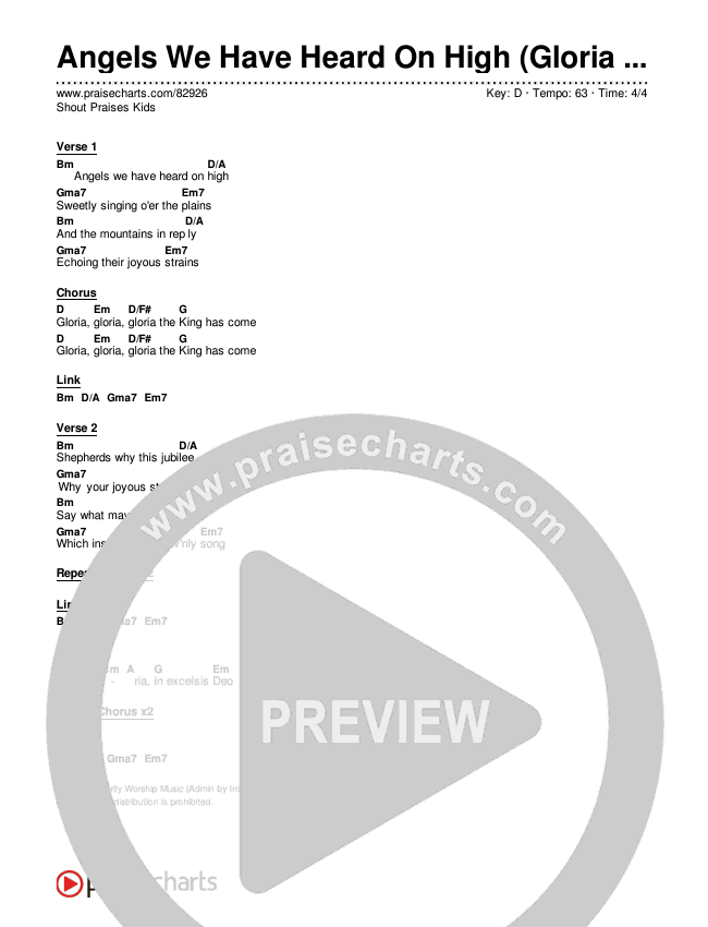 Angels We Have Heard On High (Gloria The King Has Come) Chord Chart (Shout Praises Kids)