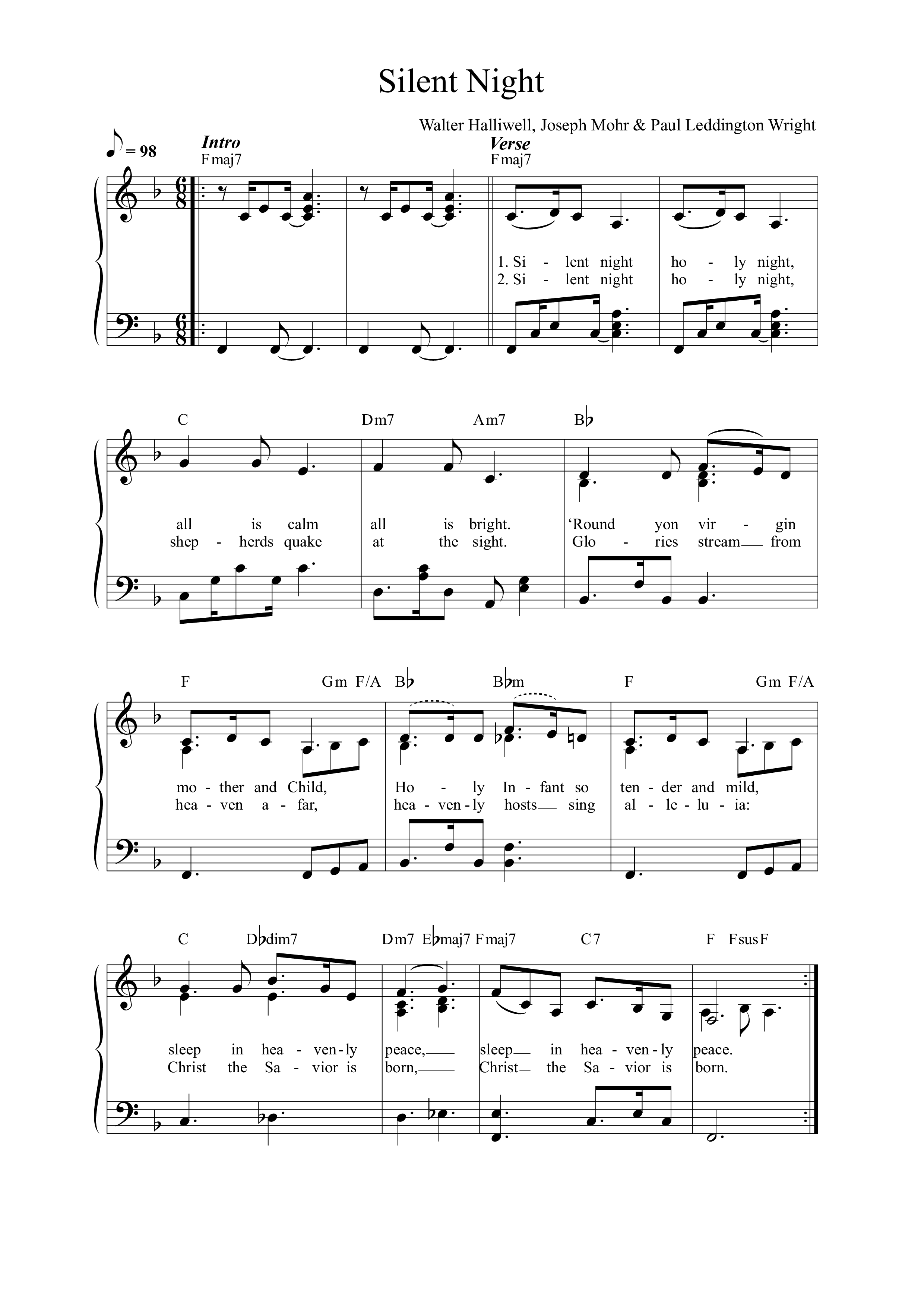 Silent Night Lead Sheet Melody (Shout Praises Kids)