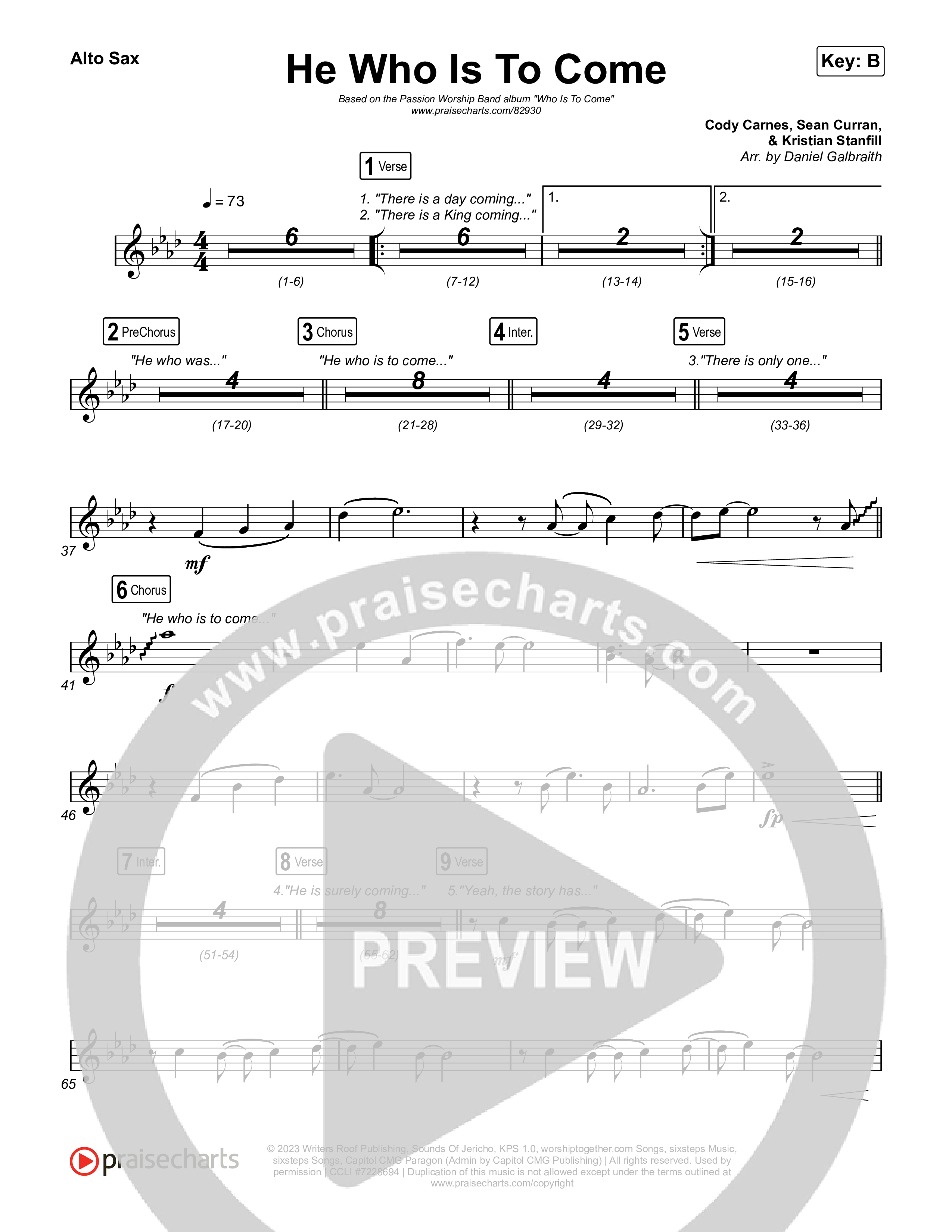 He Who Is To Come Alto Sax (Passion / Cody Carnes / Kristian Stanfill)