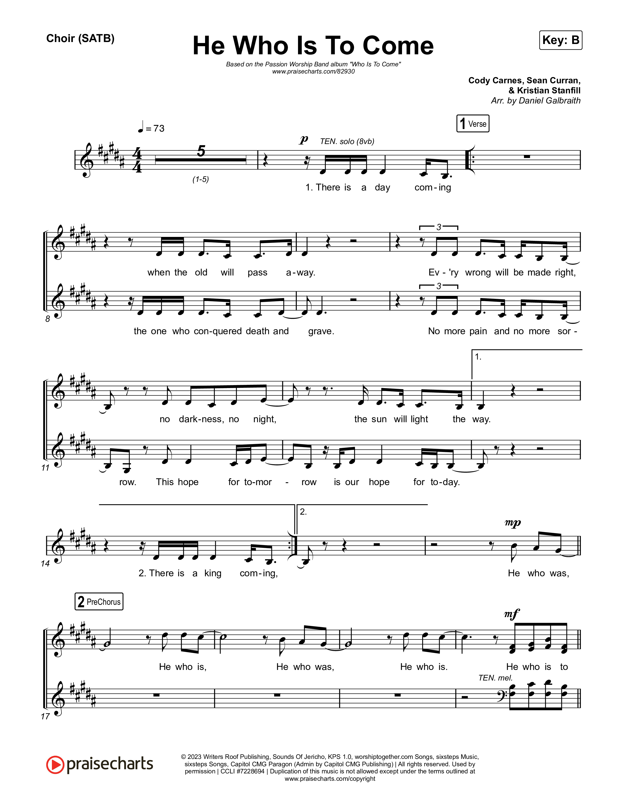 He Who Is To Come Choir Sheet (SATB) (Passion / Cody Carnes / Kristian Stanfill)