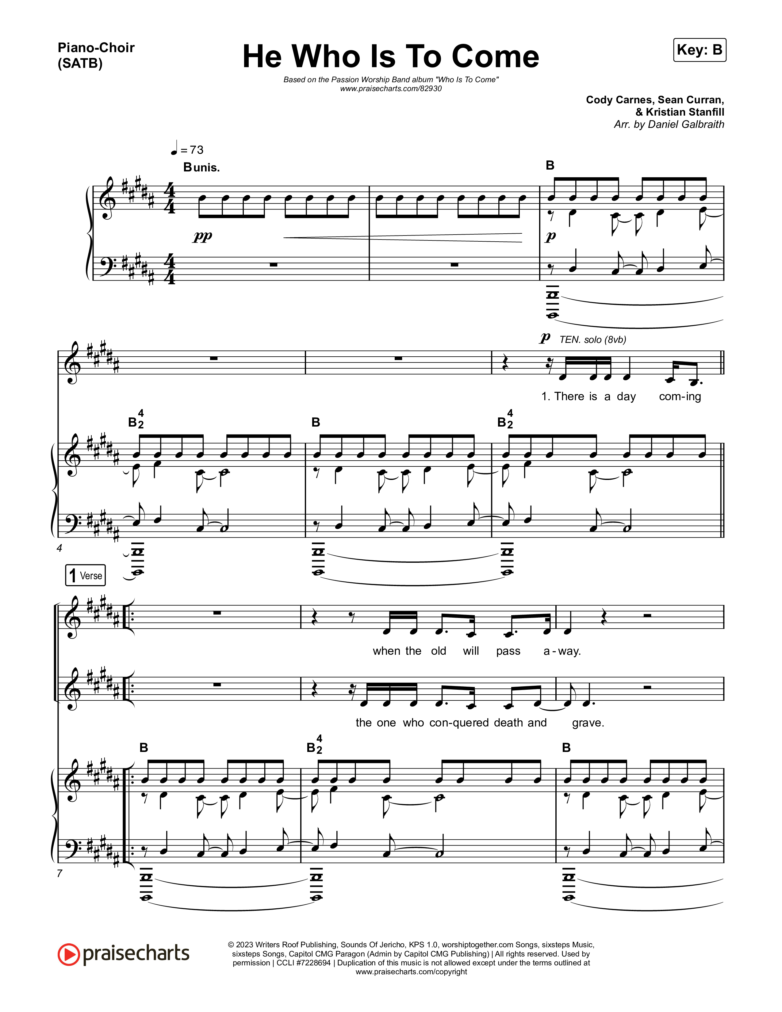 He Who Is To Come Piano/Vocal (SATB) (Passion / Cody Carnes / Kristian Stanfill)