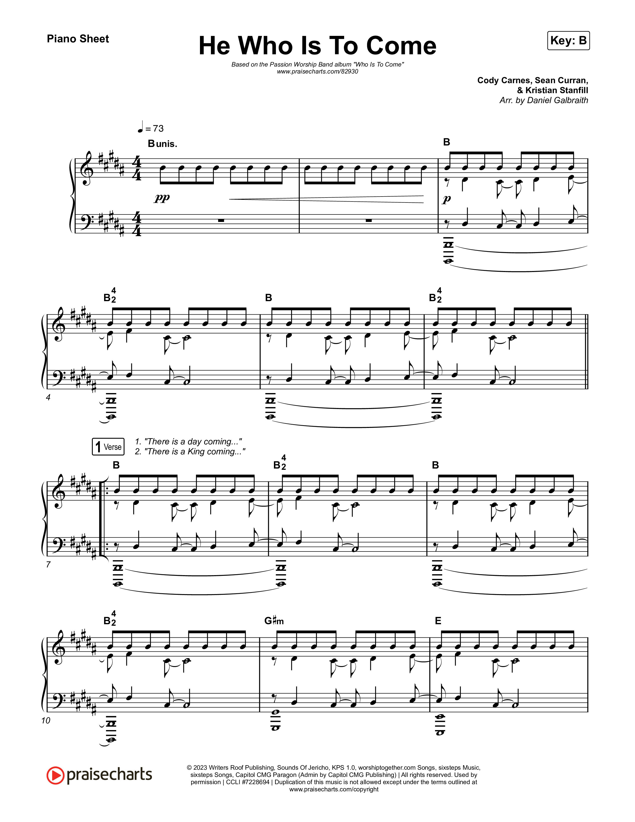 He Who Is To Come Piano Sheet (Passion / Cody Carnes / Kristian Stanfill)