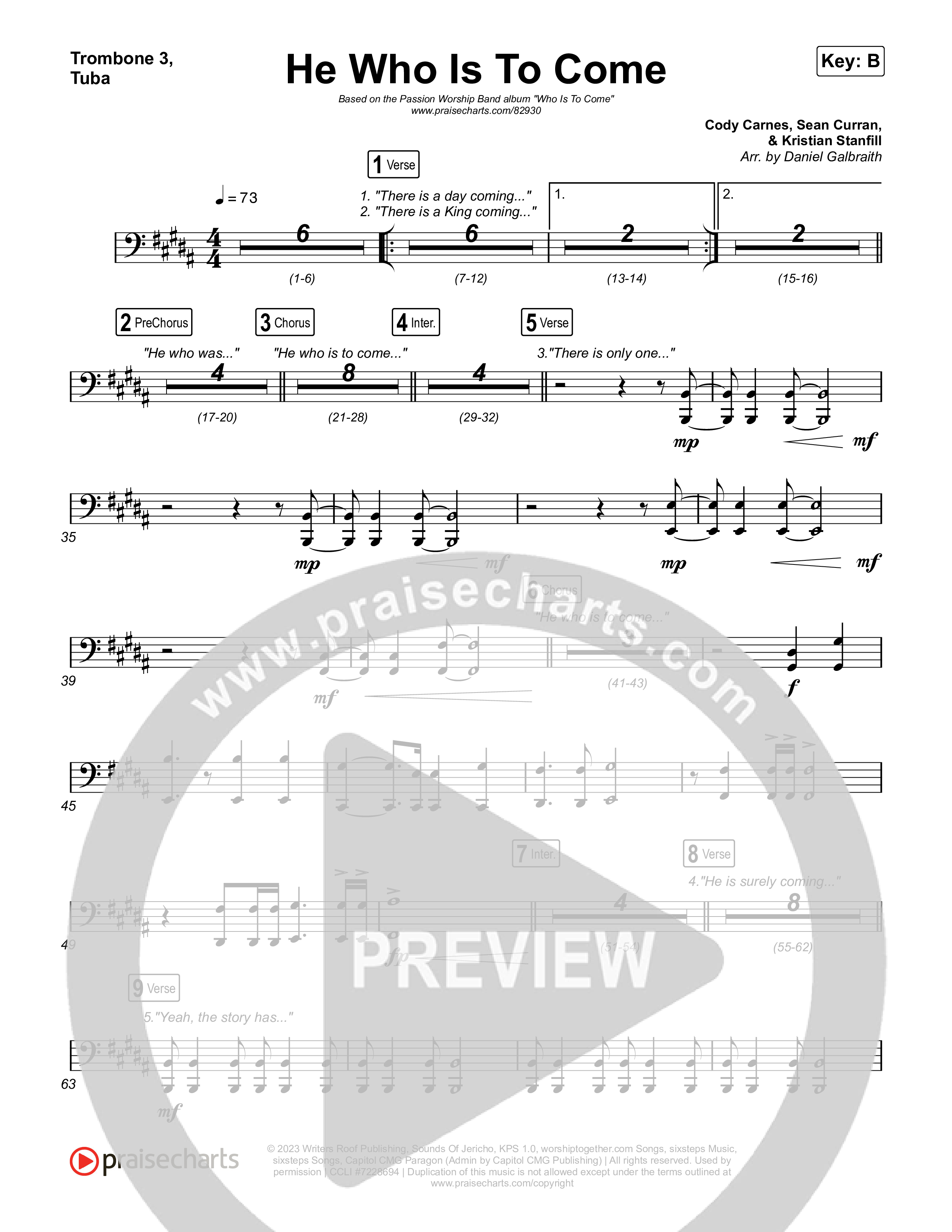 He Who Is To Come Trombone 3/Tuba (Passion / Cody Carnes / Kristian Stanfill)