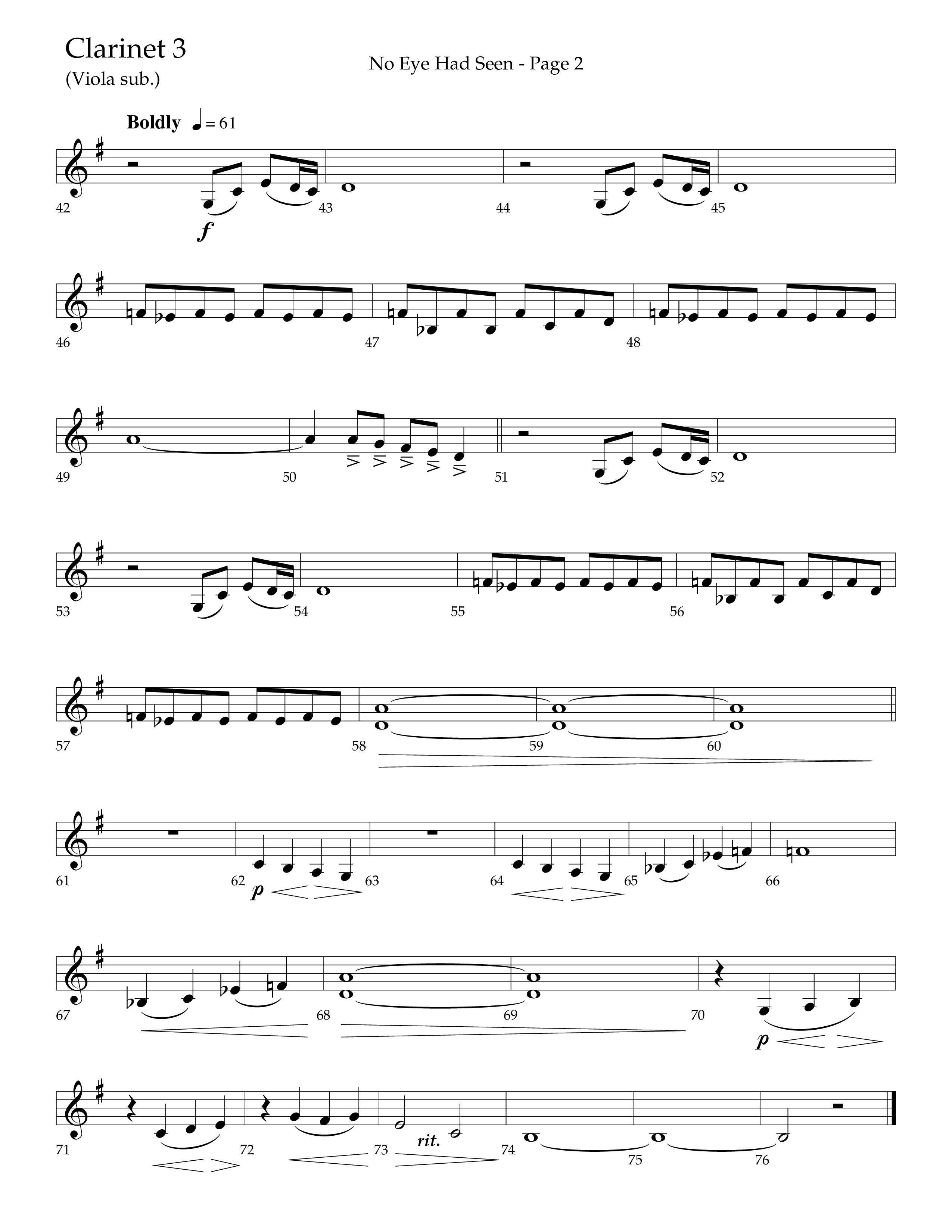No Eye Had Seen (Choir Edition / Sing It Now) Clarinet 3 (Lifeway Choral / Arr. Travis Cottrell / Orch. Phillip Keveren)