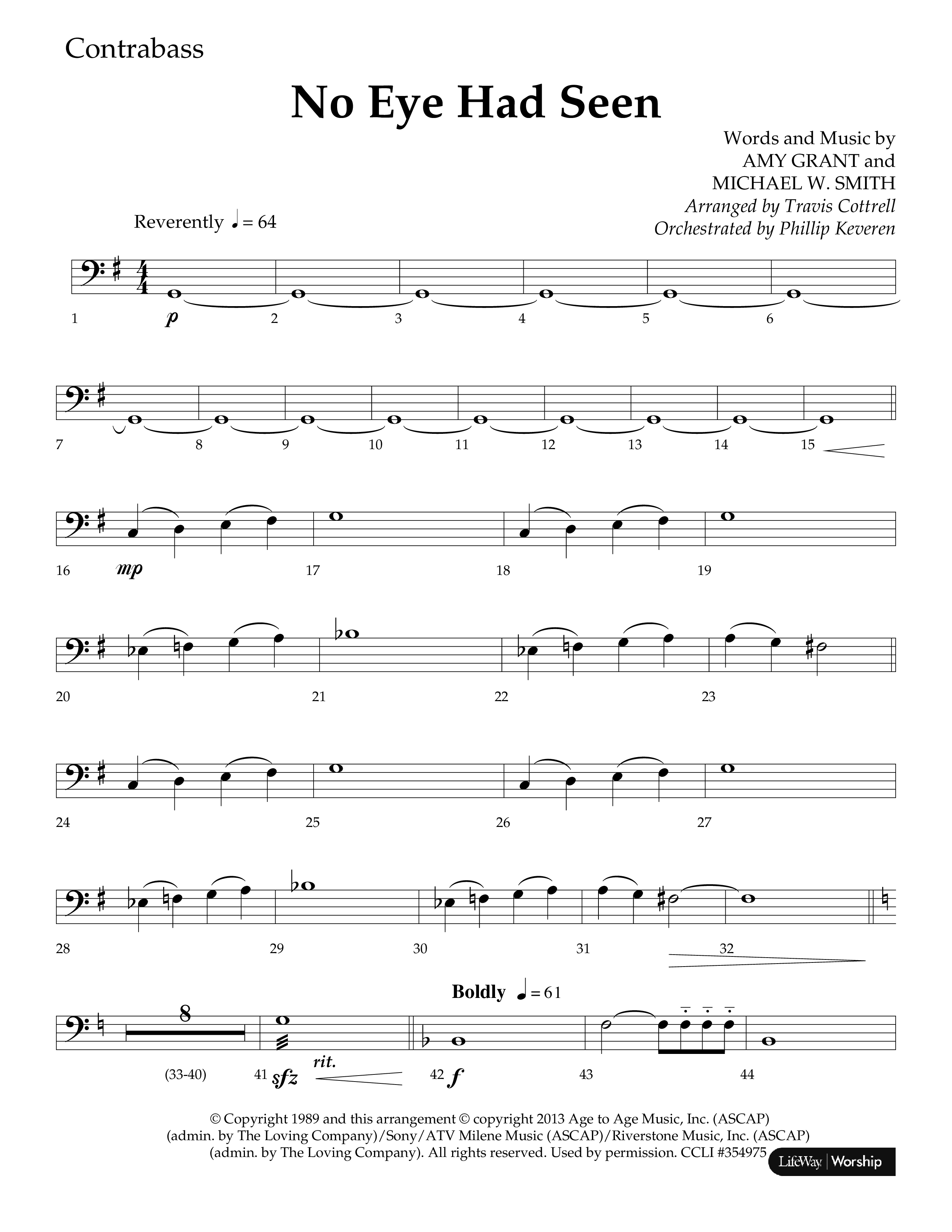 No Eye Had Seen (Choir Edition / Sing It Now) Contrabass (Lifeway Choral / Arr. Travis Cottrell / Orch. Phillip Keveren)