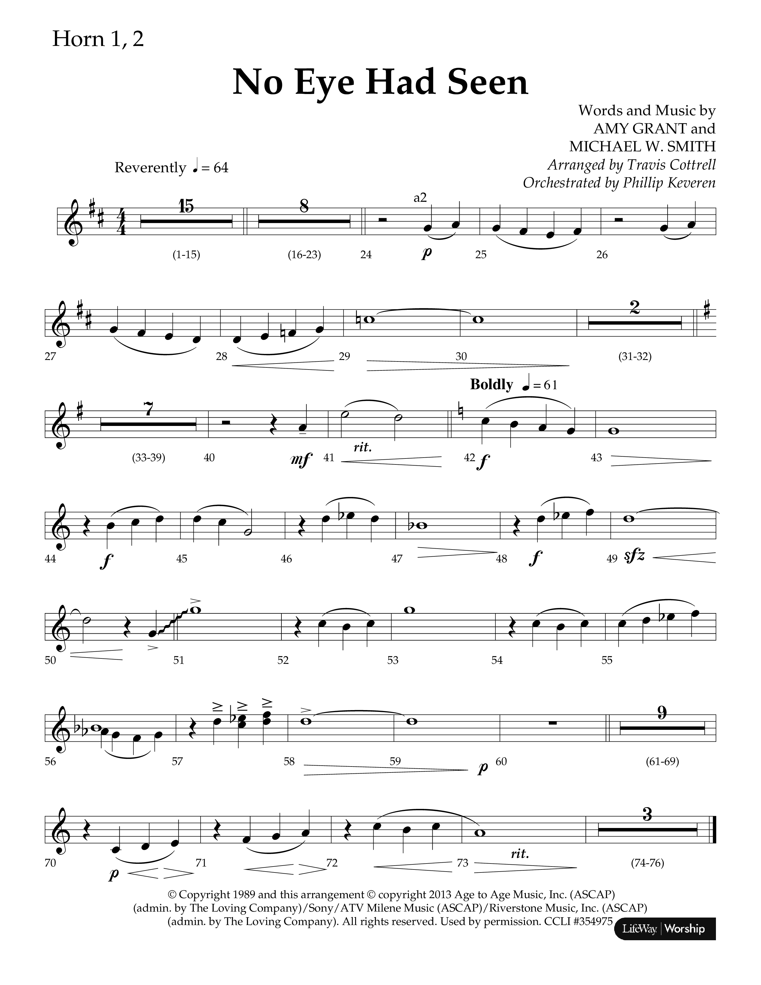 No Eye Had Seen (Choir Edition / Sing It Now) French Horn 1/2 (Lifeway Choral / Arr. Travis Cottrell / Orch. Phillip Keveren)