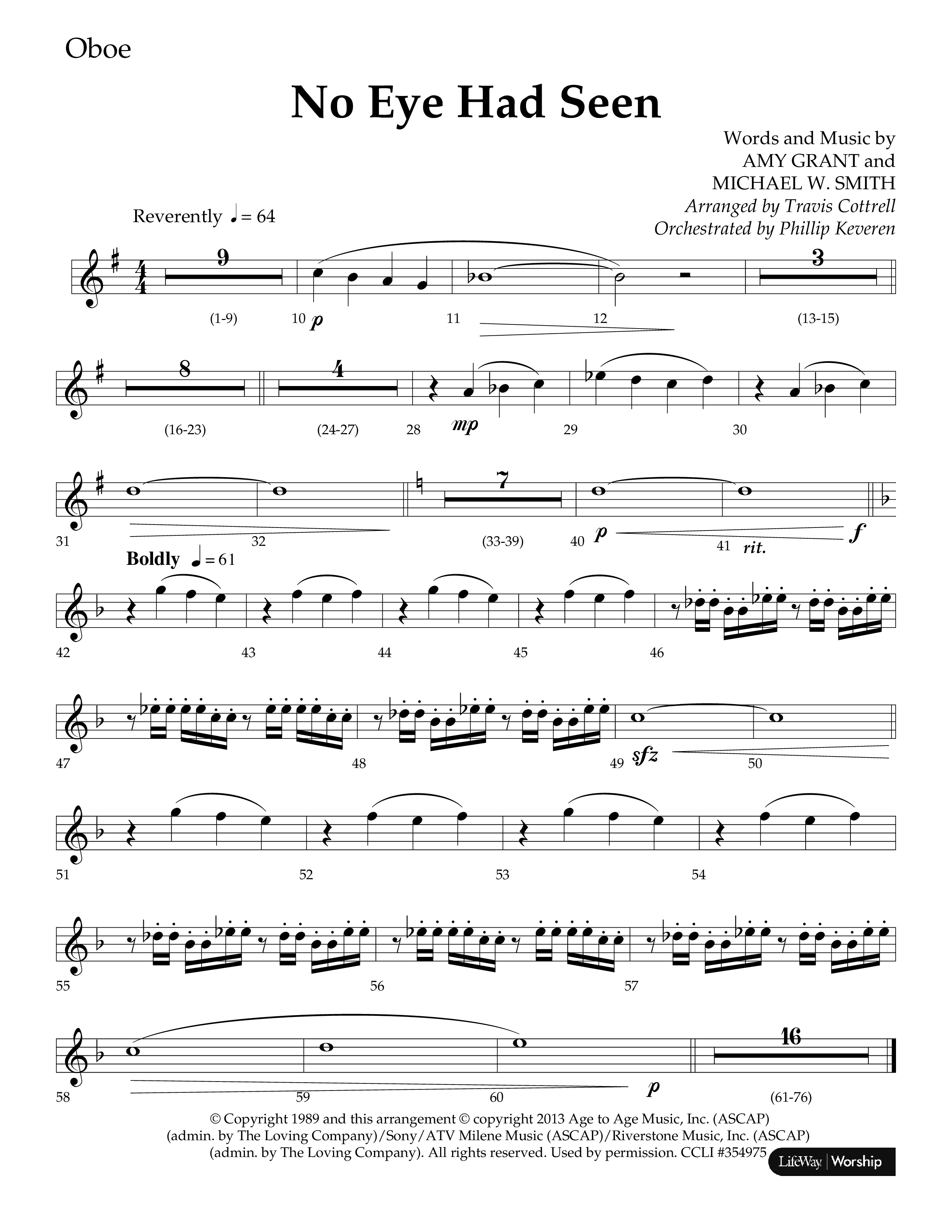 No Eye Had Seen (Choir Edition / Sing It Now) Oboe (Lifeway Choral / Arr. Travis Cottrell / Orch. Phillip Keveren)