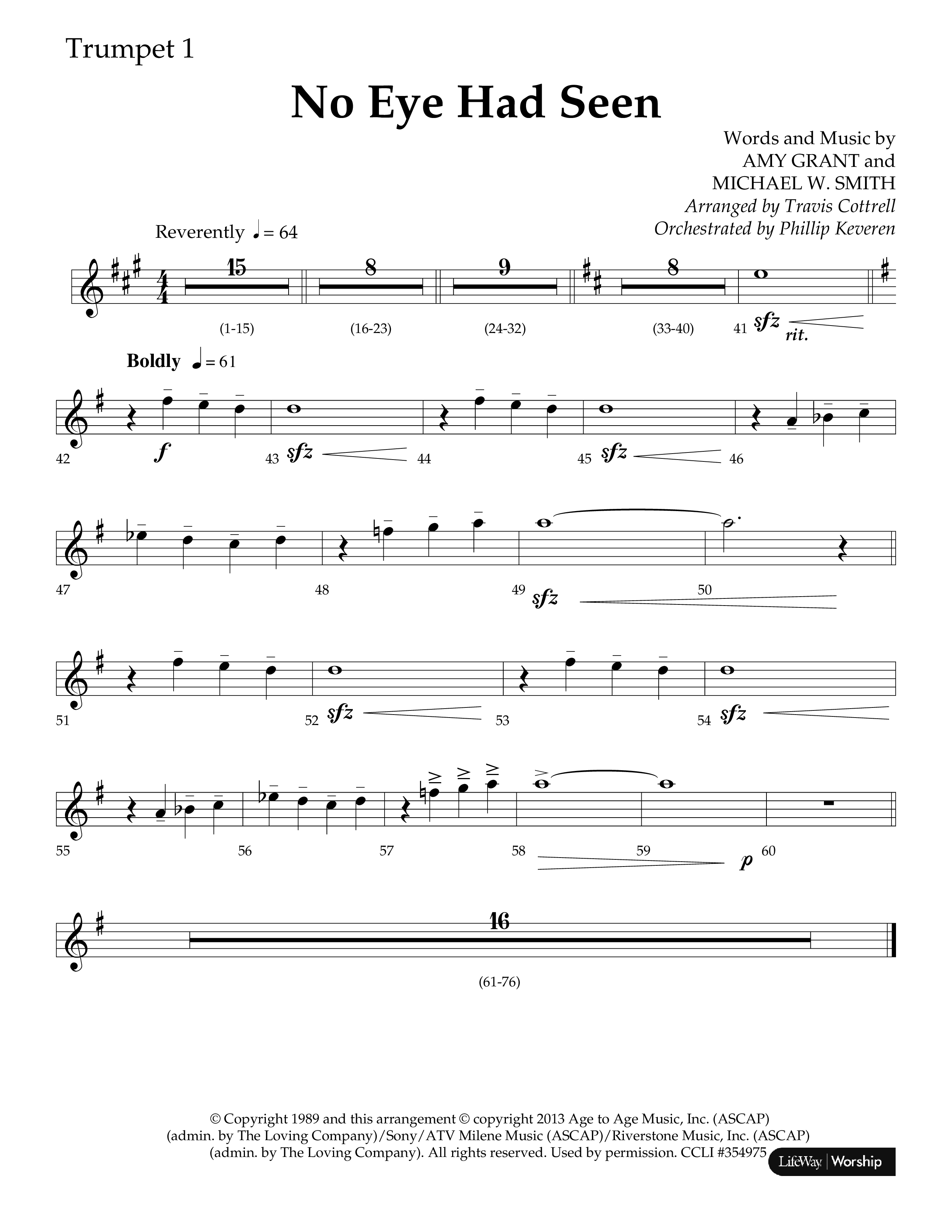 No Eye Had Seen (Choir Edition / Sing It Now) Trumpet 1 (Lifeway Choral / Arr. Travis Cottrell / Orch. Phillip Keveren)