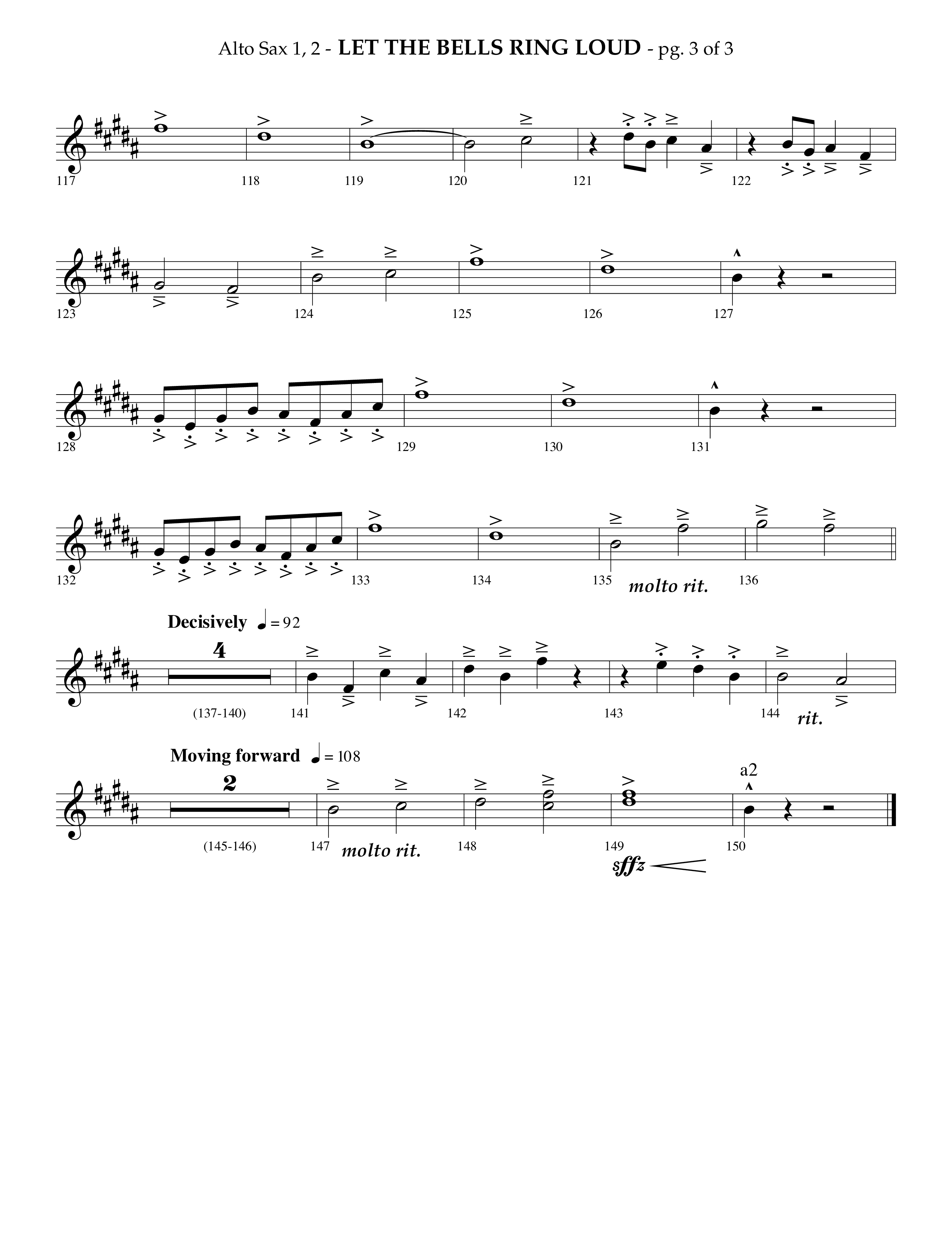 Let The Bells Ring Loud (Choral Anthem SATB) Alto Sax 1/2 (Lifeway Choral / Arr. Phillip Keveren)