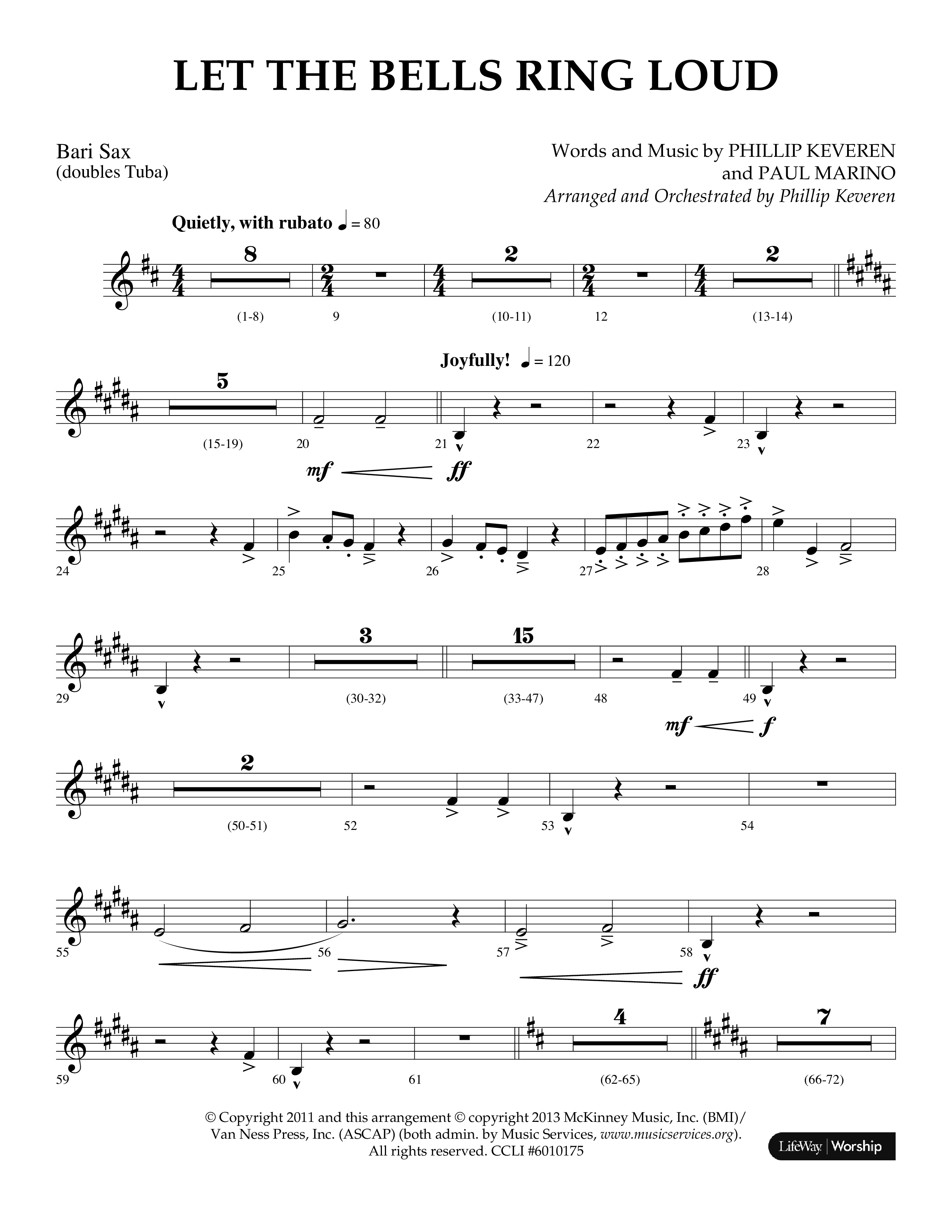 Let The Bells Ring Loud (Choral Anthem SATB) Bari Sax (Lifeway Choral / Arr. Phillip Keveren)