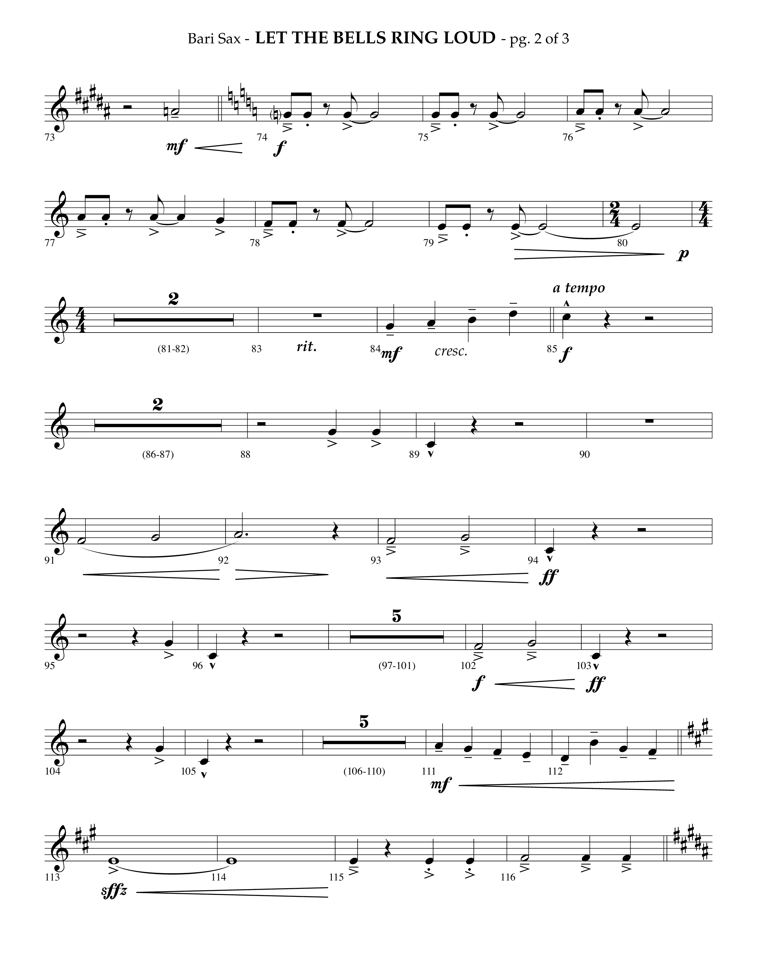 Let The Bells Ring Loud (Choral Anthem SATB) Bari Sax (Lifeway Choral / Arr. Phillip Keveren)