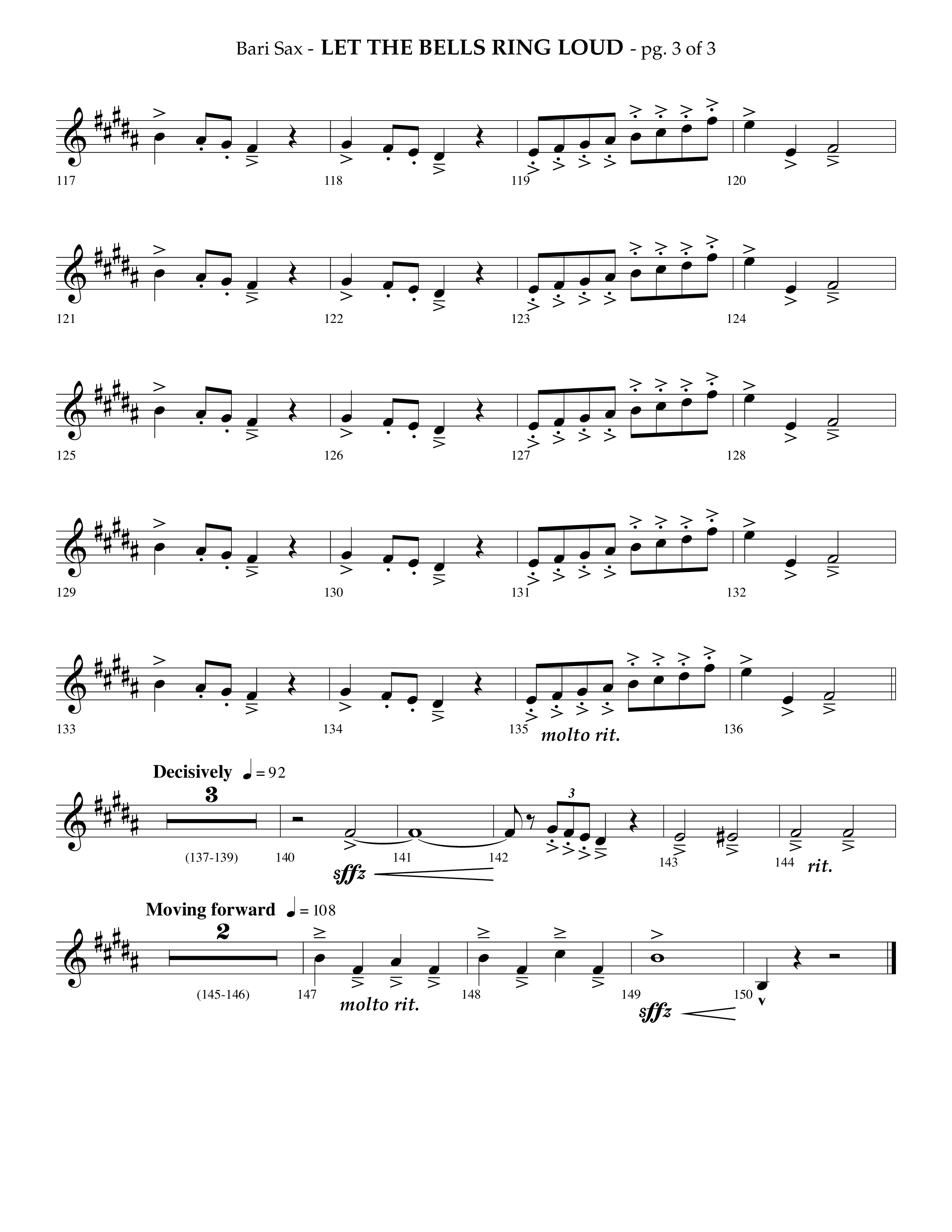 Let The Bells Ring Loud (Choral Anthem SATB) Bari Sax (Lifeway Choral / Arr. Phillip Keveren)