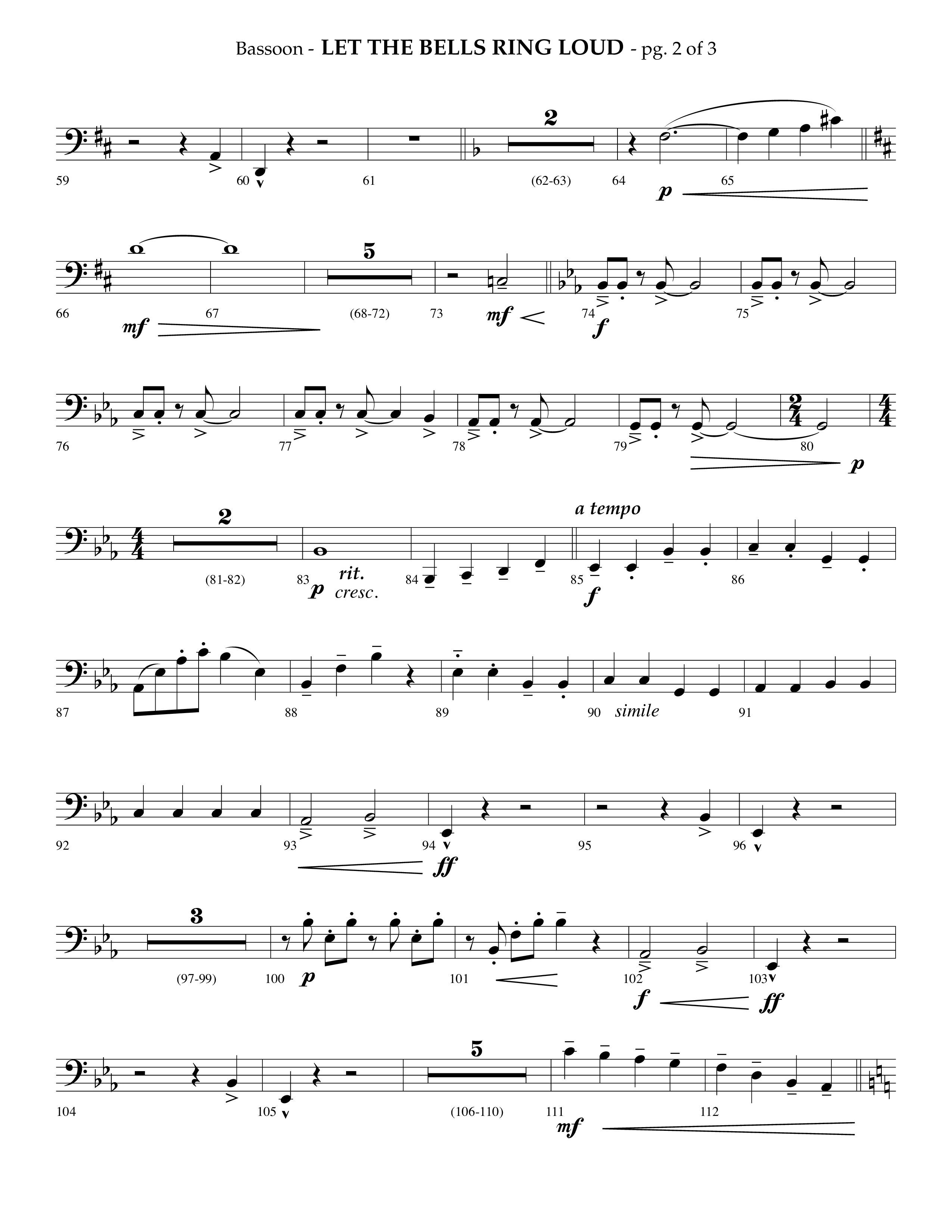 Let The Bells Ring Loud (Choral Anthem SATB) Bassoon (Lifeway Choral / Arr. Phillip Keveren)