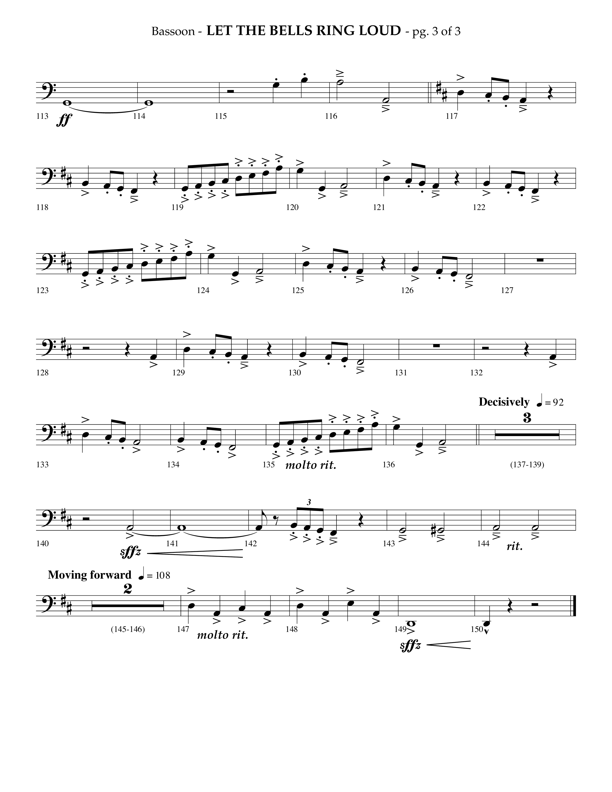Let The Bells Ring Loud (Choral Anthem SATB) Bassoon (Lifeway Choral / Arr. Phillip Keveren)