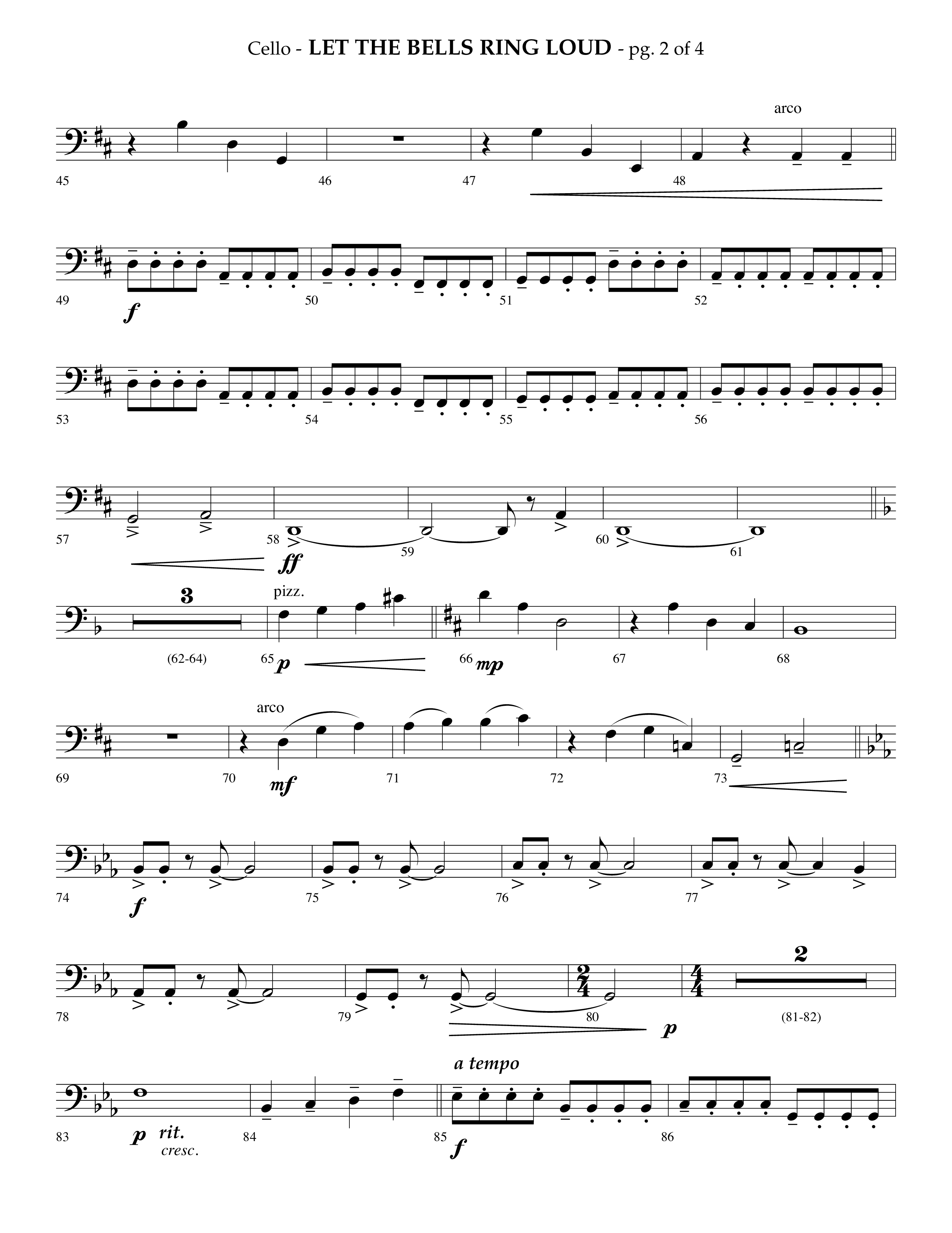 Let The Bells Ring Loud (Choral Anthem SATB) Cello (Lifeway Choral / Arr. Phillip Keveren)
